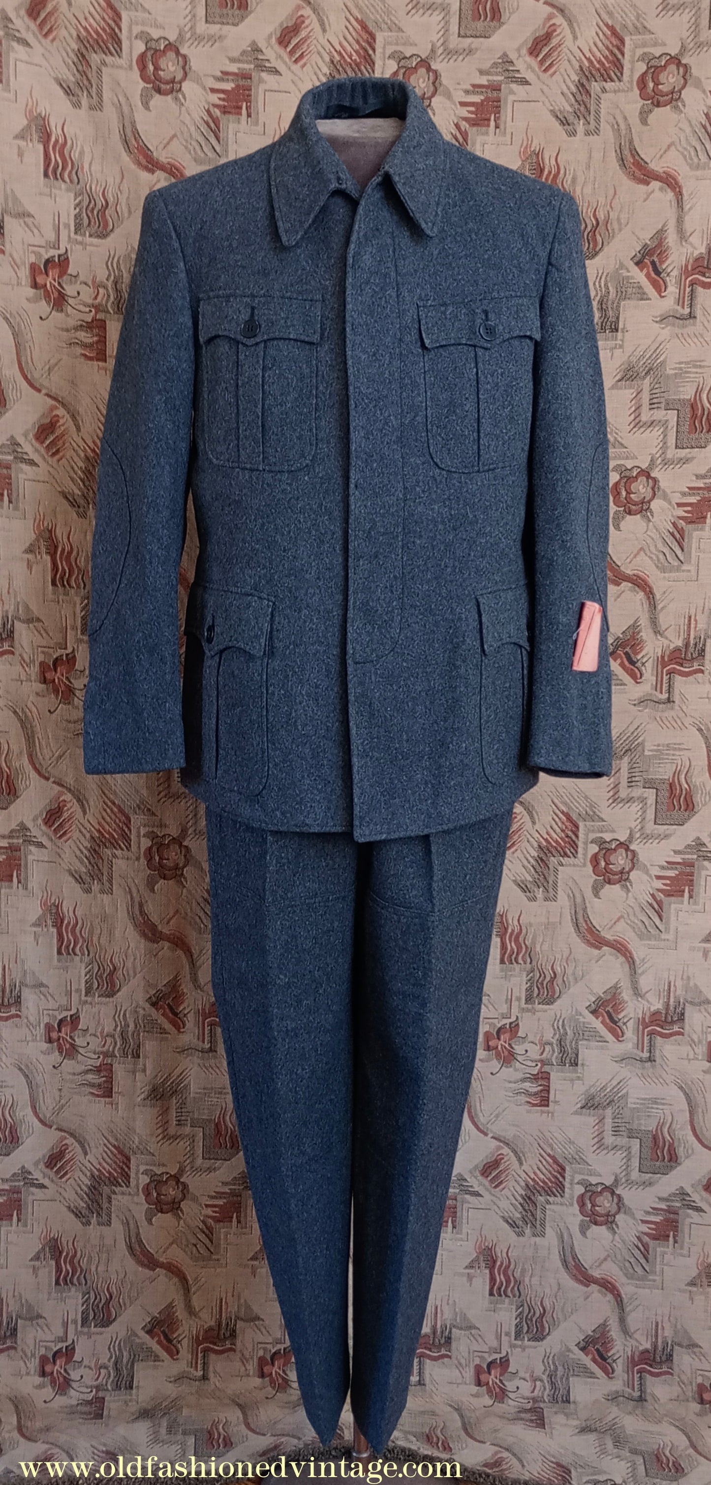 Vintage Mens NOS 1960s West German ZB Civil Defence Uniform Cold War Work Suit Jacket & Trousers Grey Wool 40" 42"