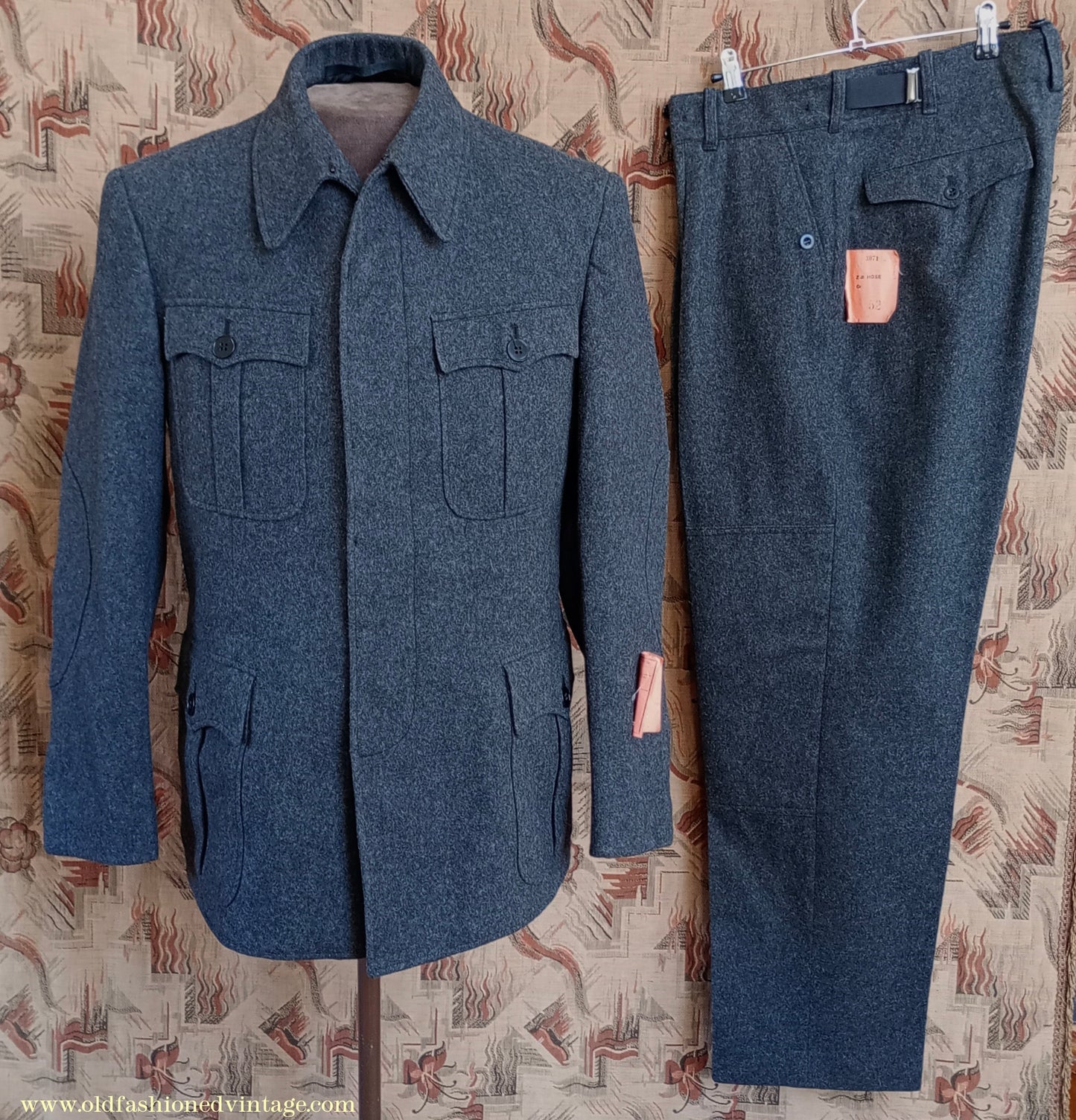 Vintage Mens NOS 1960s West German ZB Civil Defence Uniform Cold War Work Suit Jacket & Trousers Grey Wool 40" 42"