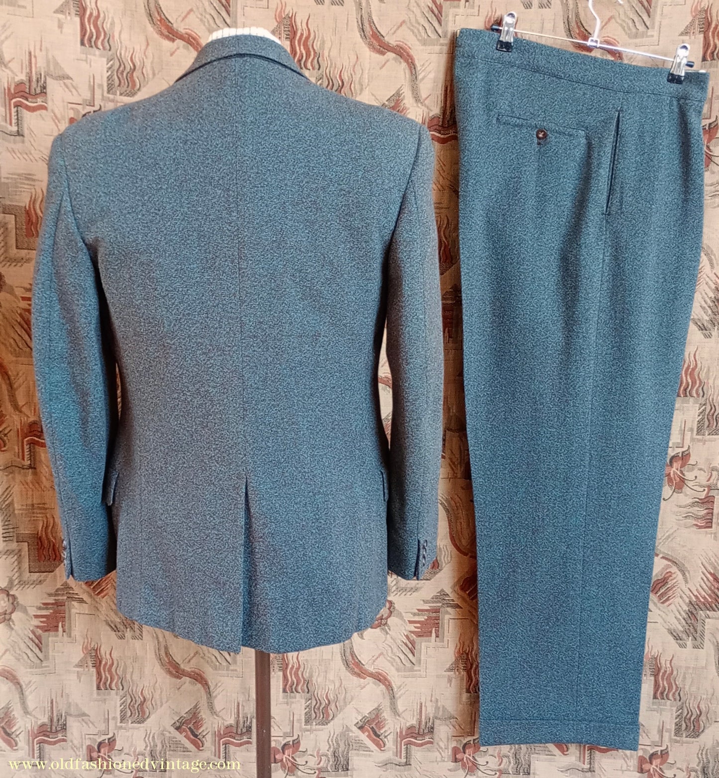 Vintage Mens 1950s 1960 Burtons Tweed 3 Piece Suit Teal Brown Speckled Fleck Thornproof Wool 40"