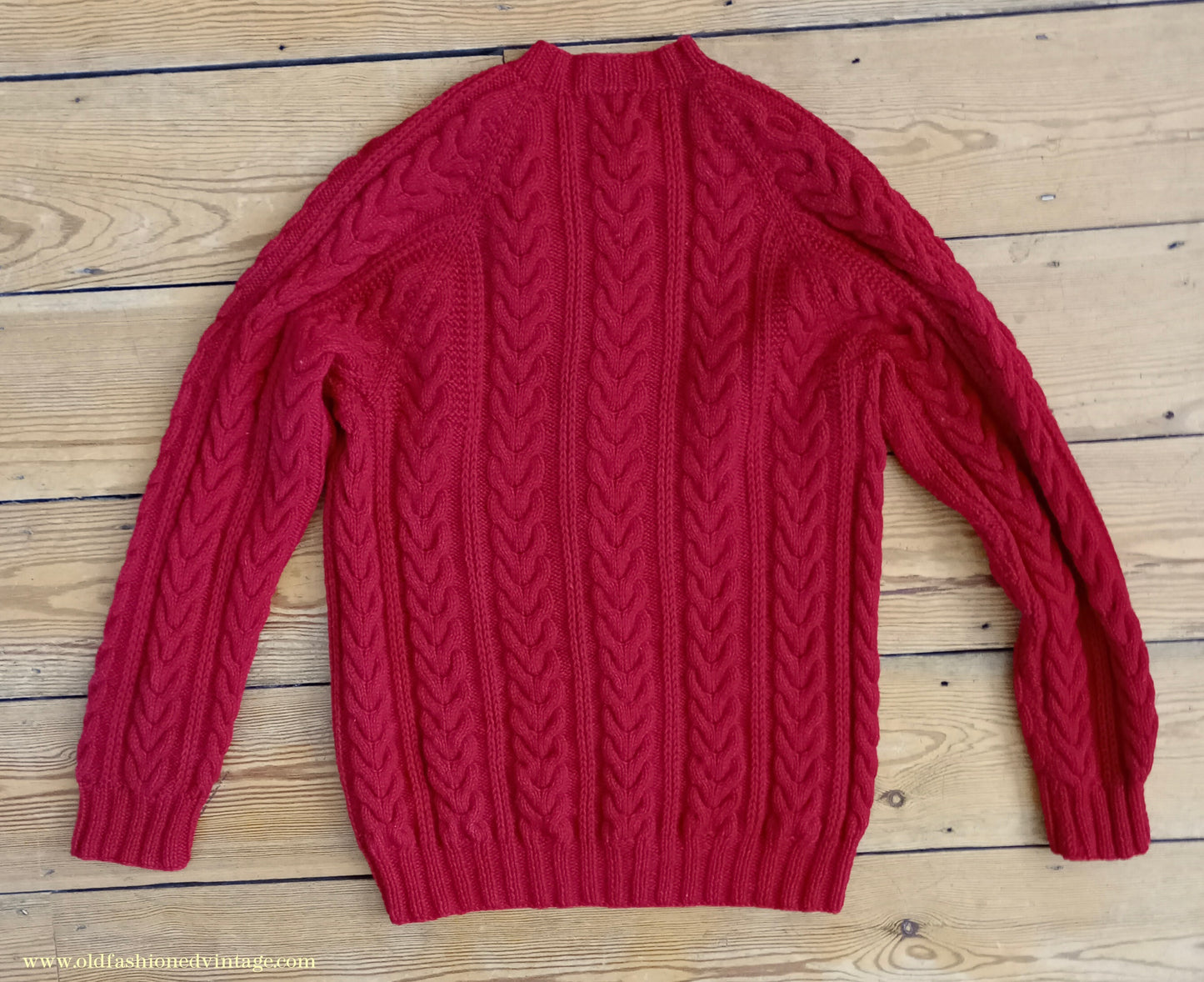 Vintage Mens 1950s Hand Knitted Lumberjacket Zip Up Cardigan Sweater Cable Stitch Red UK M