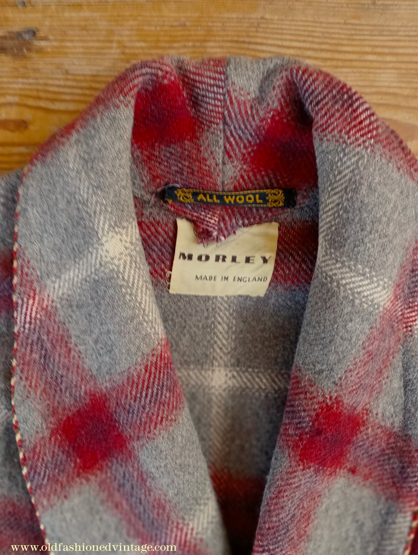Vintage Mens 1950s Morley Wool Dressing Gown Robe Grey Brown Red White Bold Check Plaid UK M