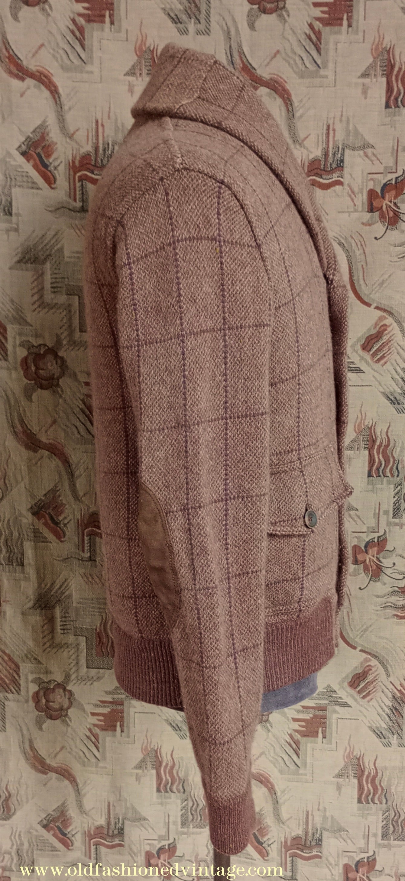 Mens Polo Ralph Lauren Shawl Collar Cardigan Sweater Jacket Brown Windowpane Check 1930s Vintage Style M