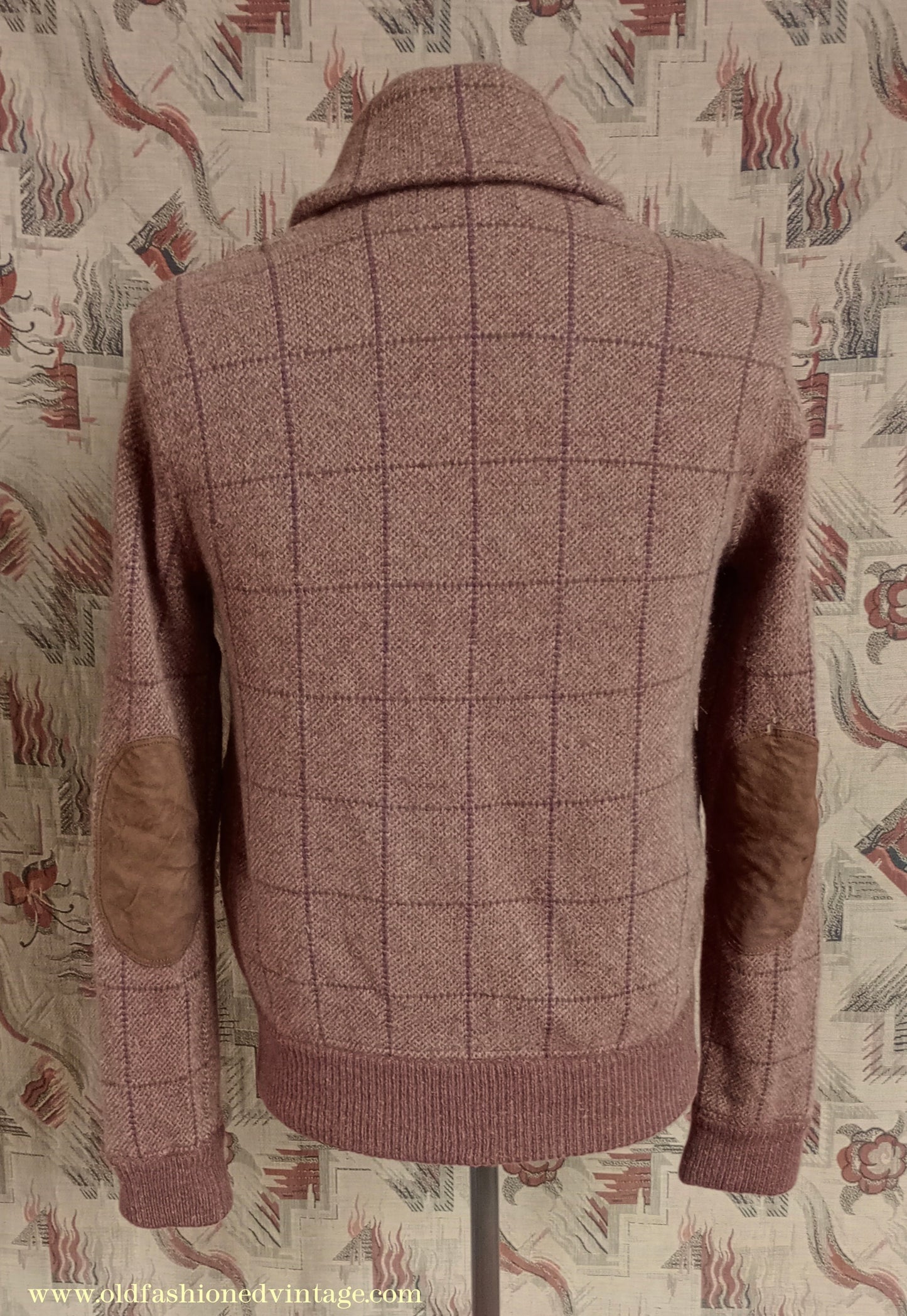 Mens Polo Ralph Lauren Shawl Collar Cardigan Sweater Jacket Brown Windowpane Check 1930s Vintage Style M