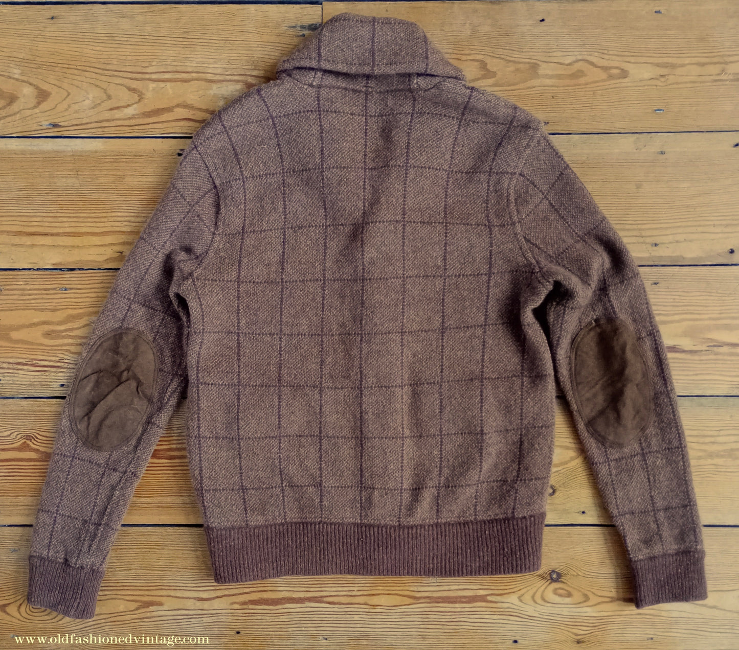 Mens Polo Ralph Lauren Shawl Collar Cardigan Sweater Jacket Brown Windowpane Check 1930s Vintage Style M