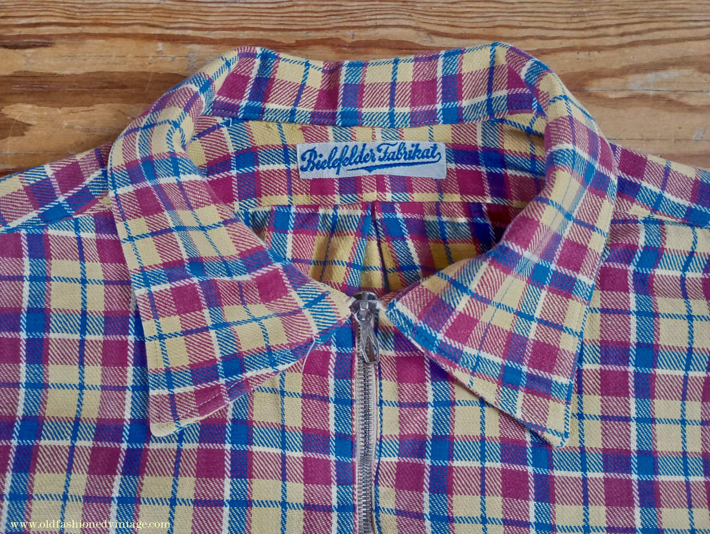 Vintage Mens 1930s 1940s German Zip Fastened Pullover Shirt Checked Cotton Flannel Overhead Tunic S