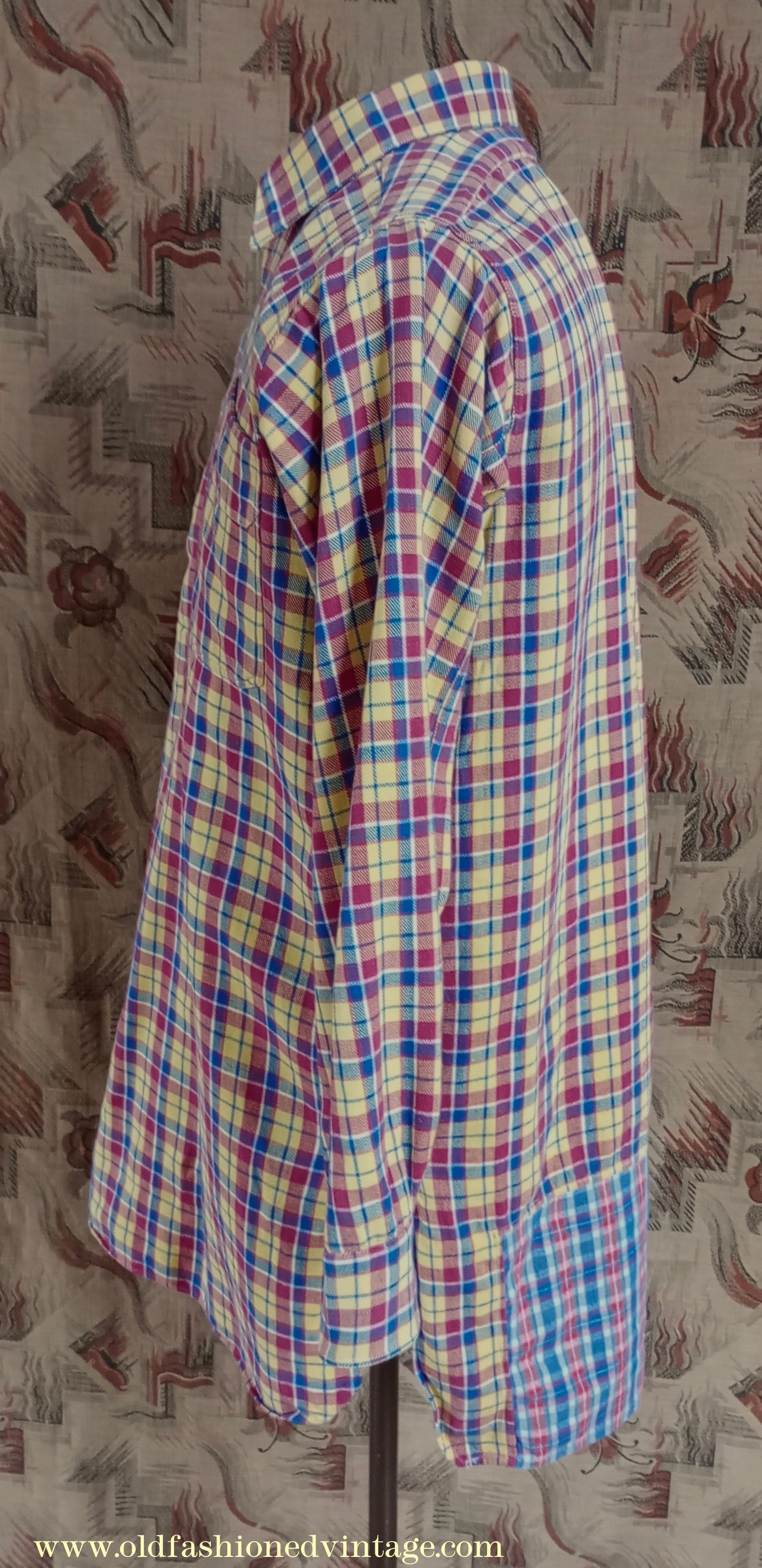 Vintage Mens 1930s 1940s German Zip Fastened Pullover Shirt Checked Cotton Flannel Overhead Tunic S