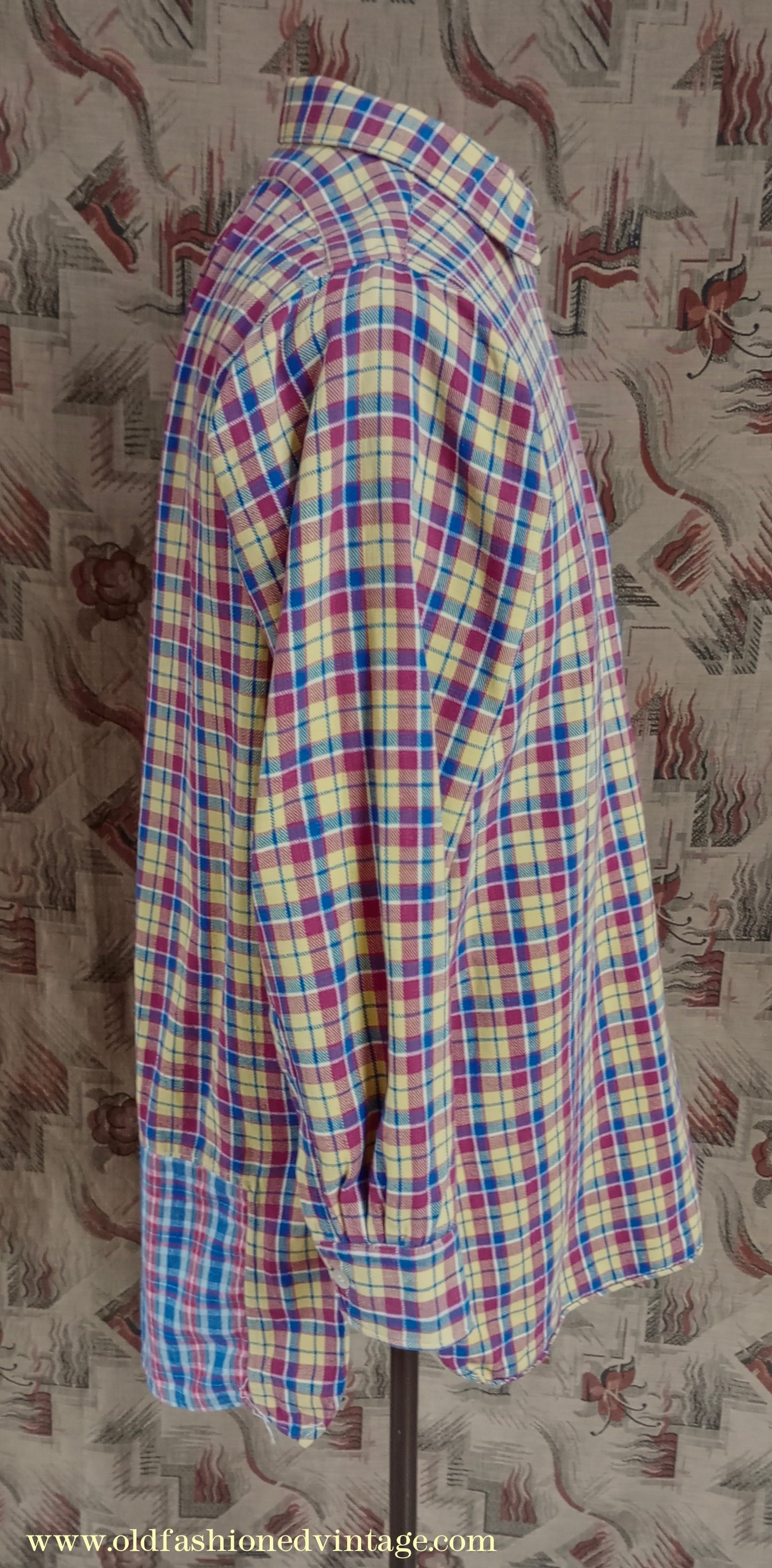 Vintage Mens 1930s 1940s German Zip Fastened Pullover Shirt Checked Cotton Flannel Overhead Tunic S