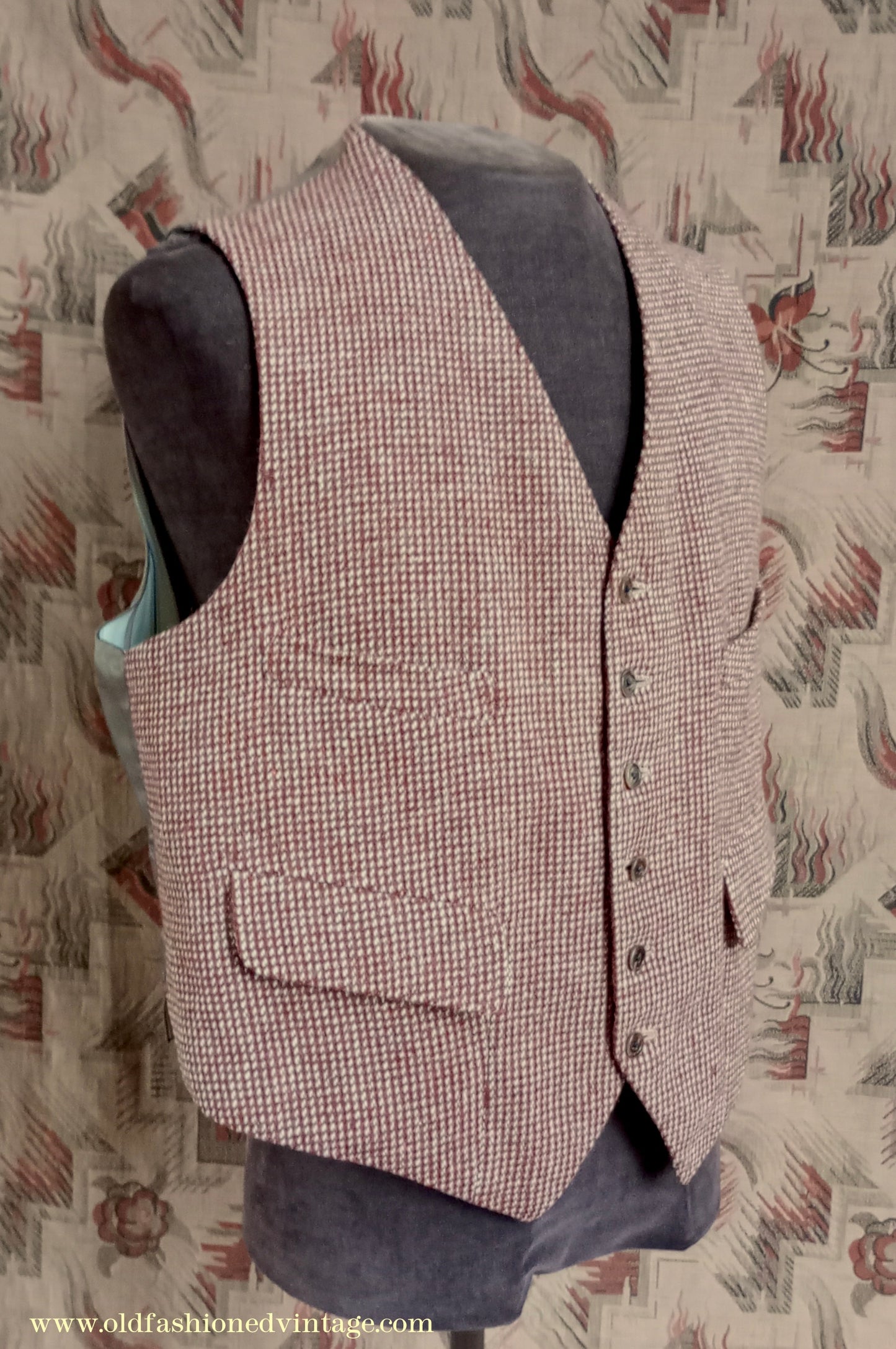 Vintage Mens 1940s Tweed Waistcoat Brown Check Bespoke Tailored Flap Pockets 44"