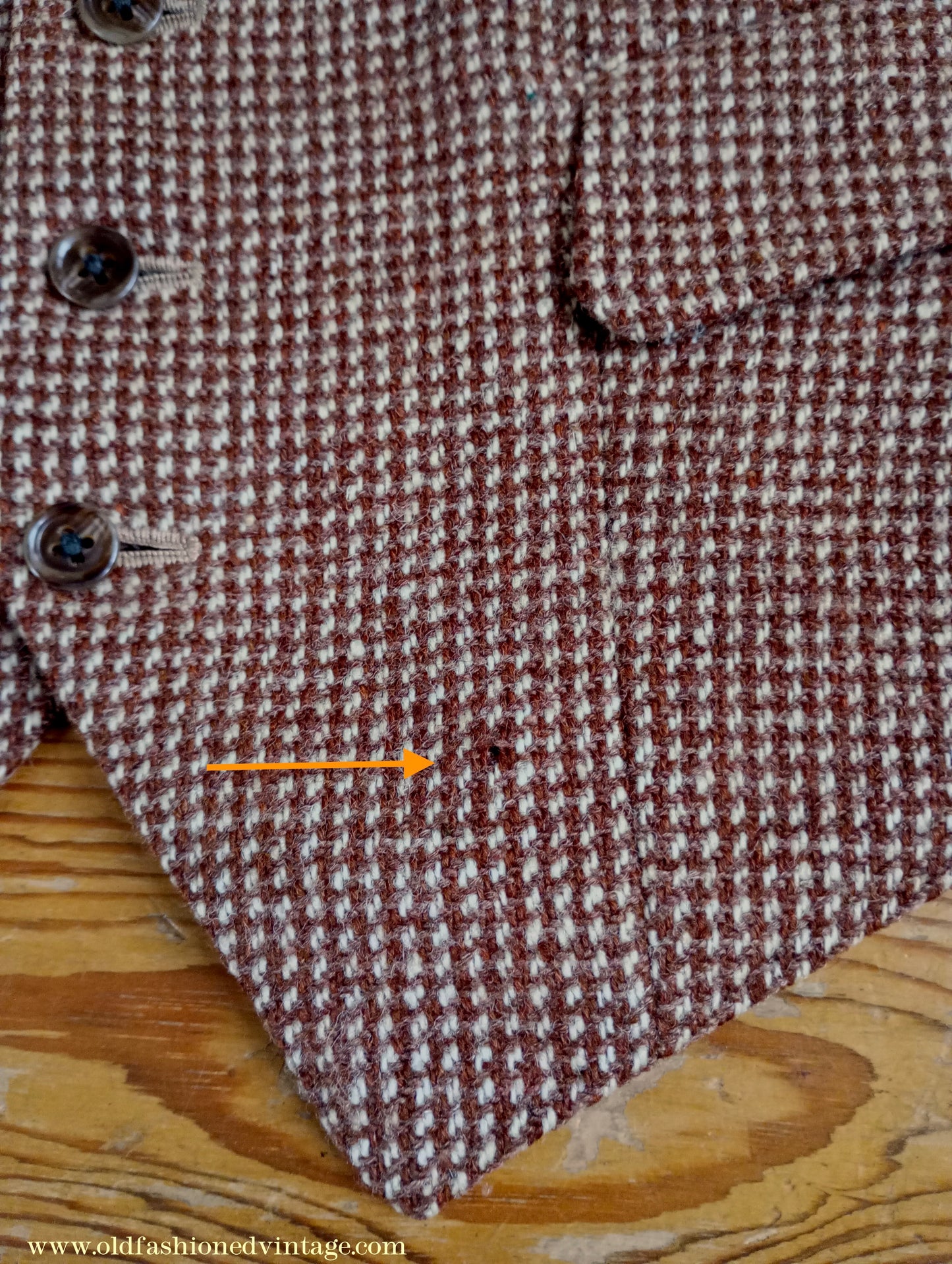 Vintage Mens 1940s Tweed Waistcoat Brown Check Bespoke Tailored Flap Pockets 44"