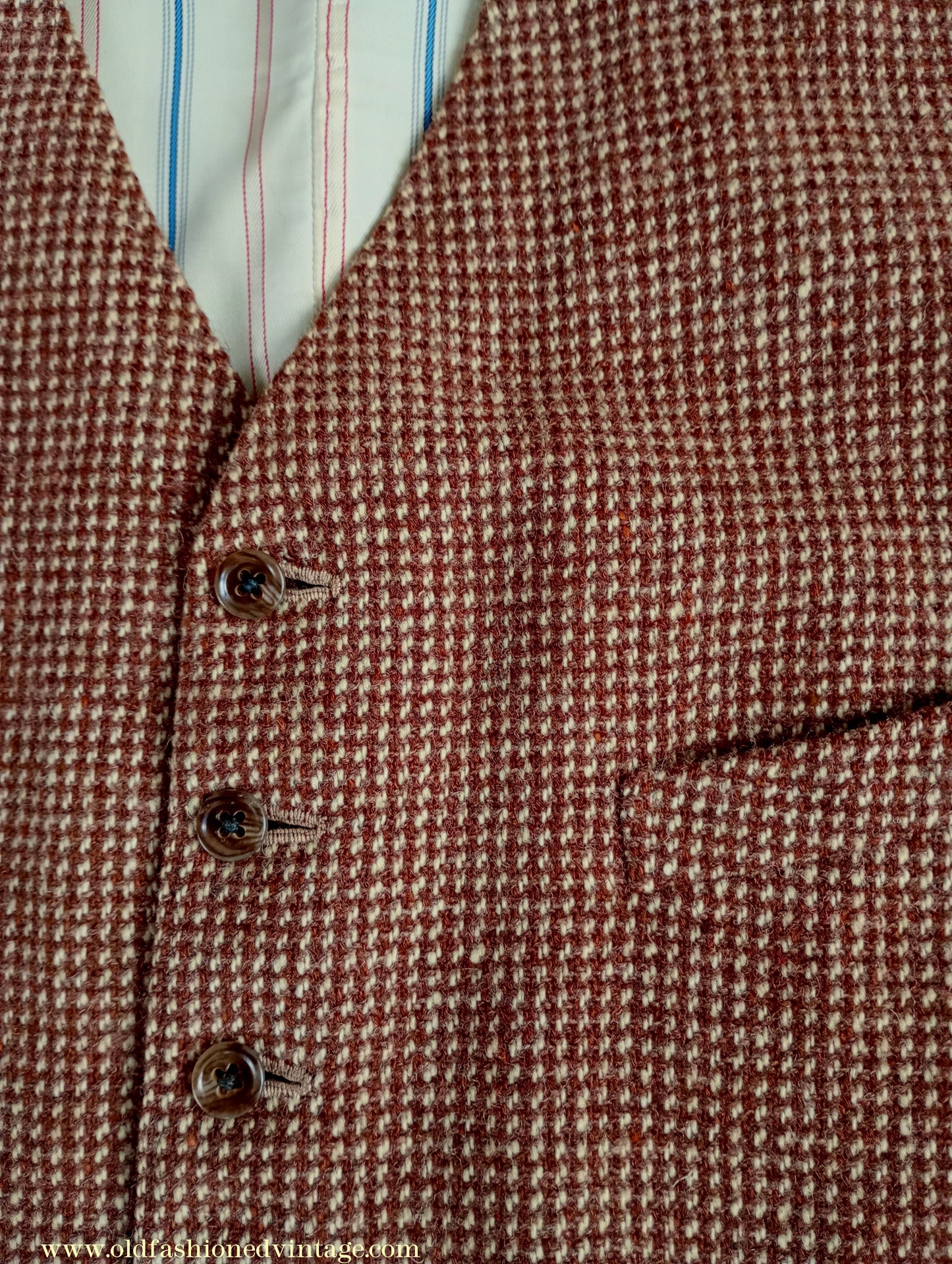 Vintage Mens 1940s Tweed Waistcoat Brown Check Bespoke Tailored Flap Pockets 44"