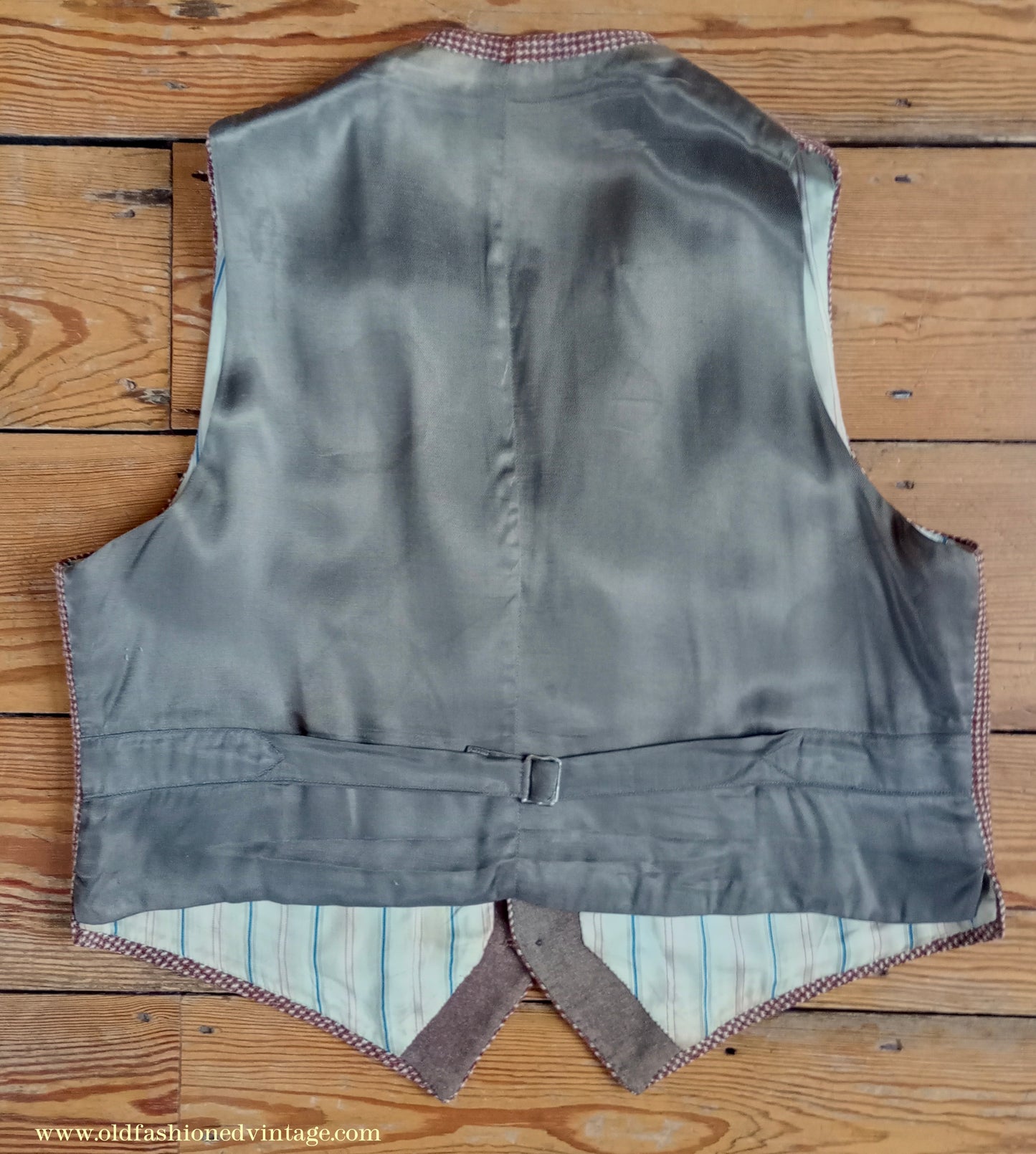 Vintage Mens 1940s Tweed Waistcoat Brown Check Bespoke Tailored Flap Pockets 44"