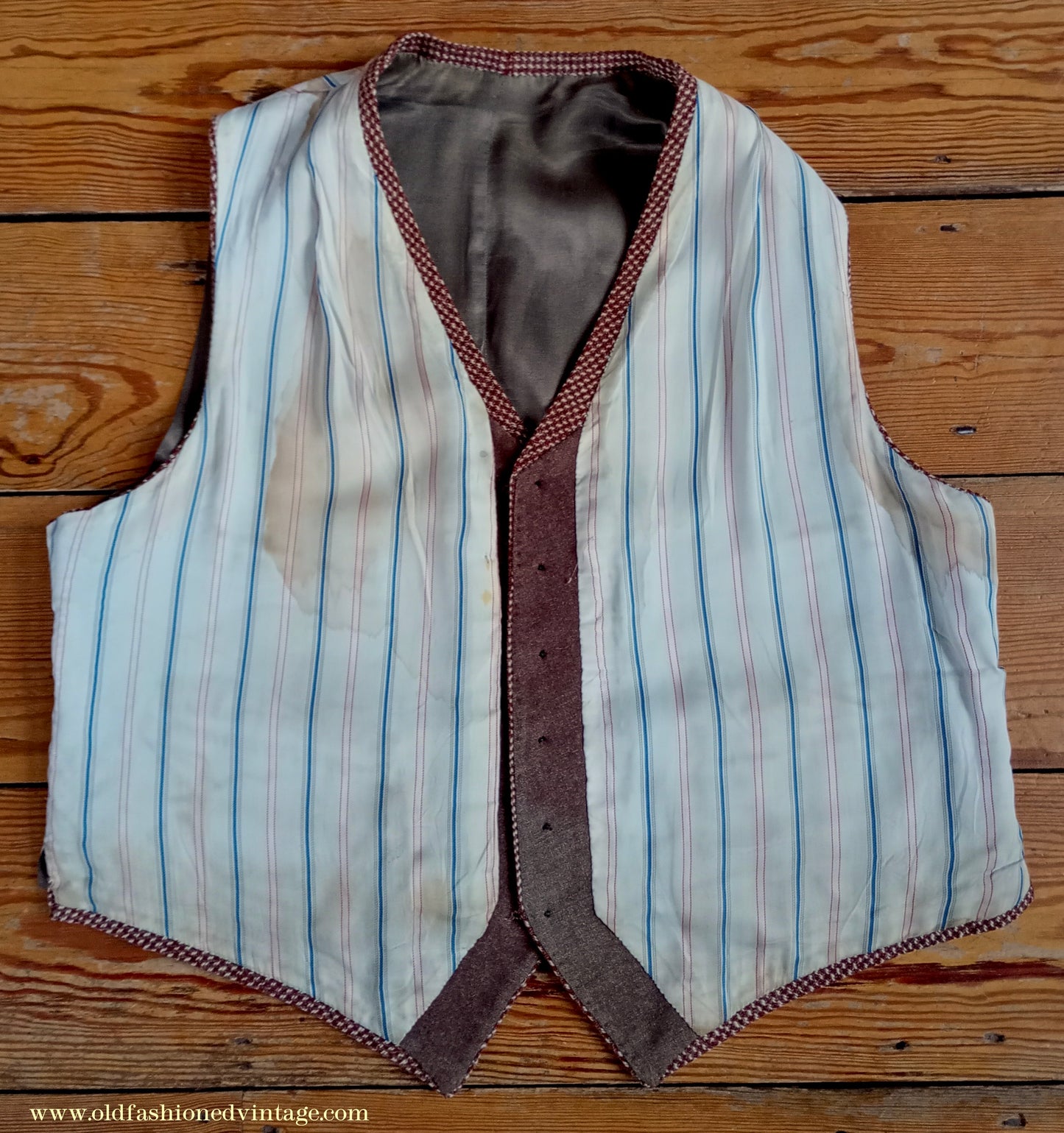 Vintage Mens 1940s Tweed Waistcoat Brown Check Bespoke Tailored Flap Pockets 44"