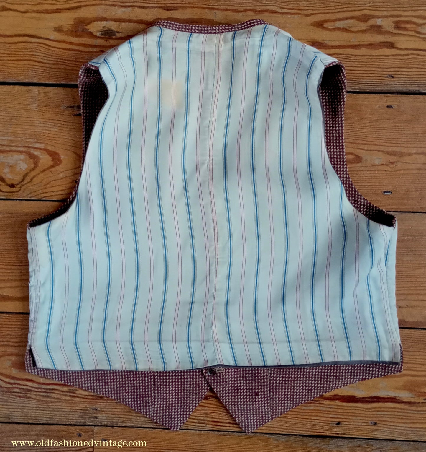 Vintage Mens 1940s Tweed Waistcoat Brown Check Bespoke Tailored Flap Pockets 44"