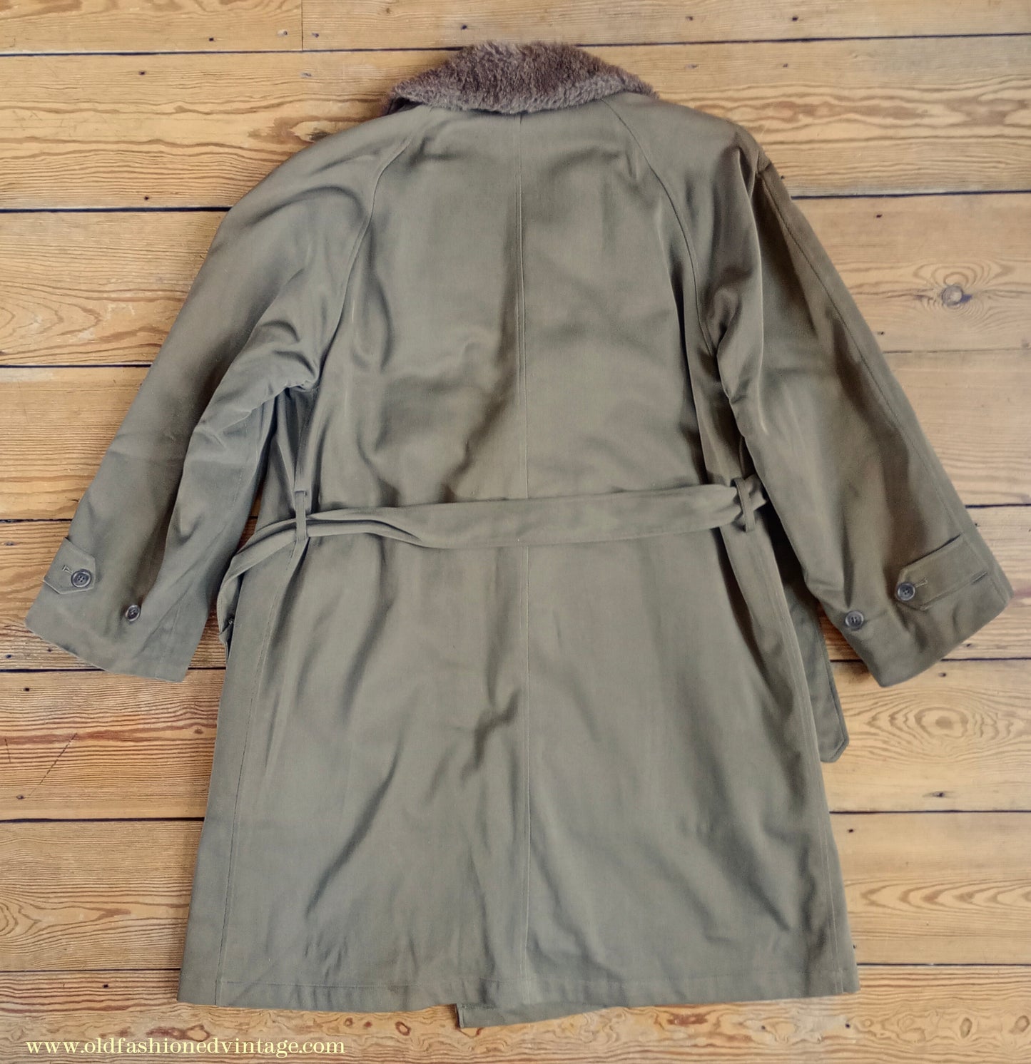 Vintage 1940s Mens Storm Coat Double Breasted Raglan Overcoat Alpaca Pile Teddy Bear Faux Fur Collar & Lining Small