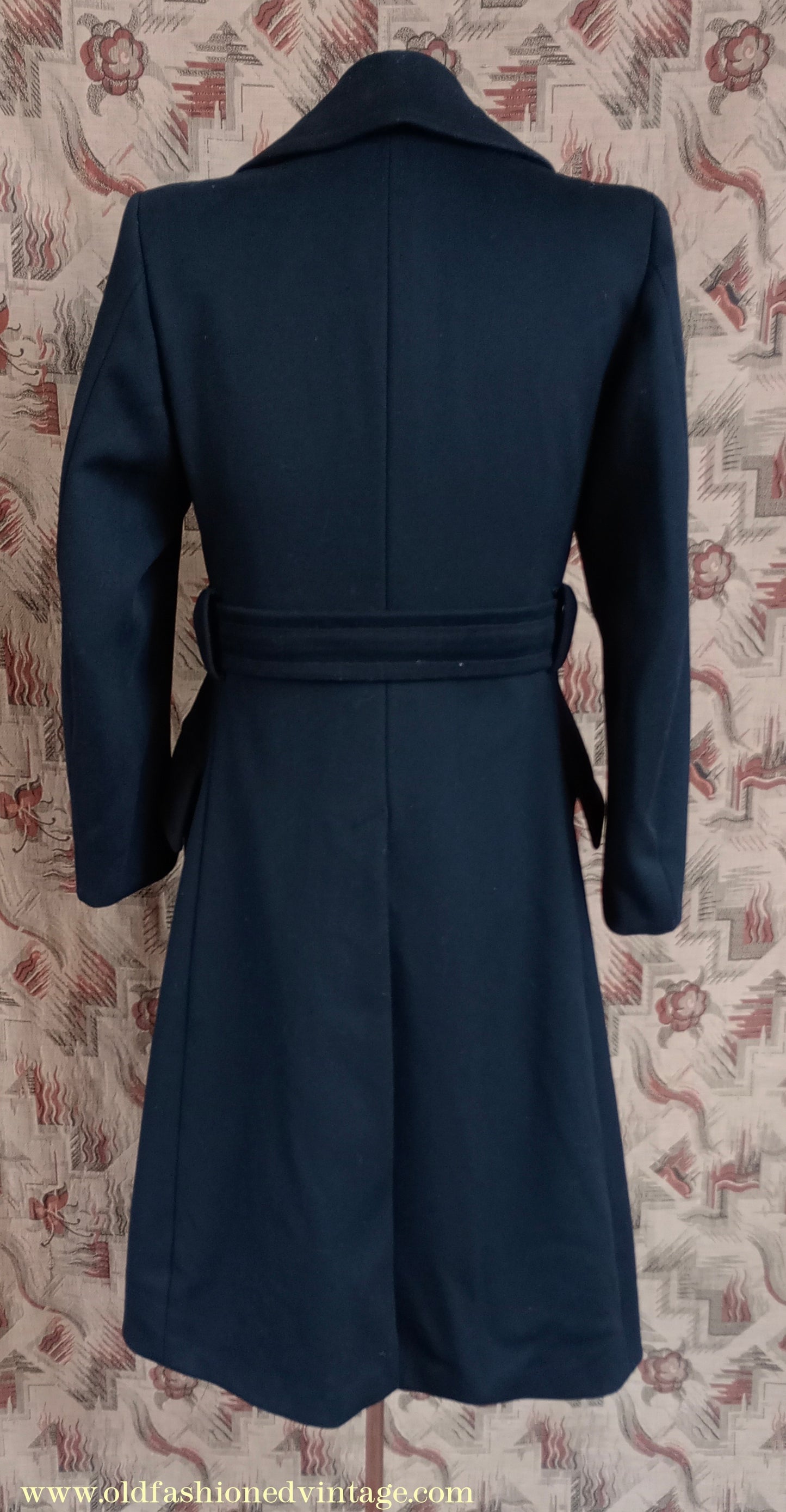 Vintage Mens 1940s BOAC Uniform Greatcoat Black Wool Double Breasted Belted Overcoat Coat British Overseas Airways