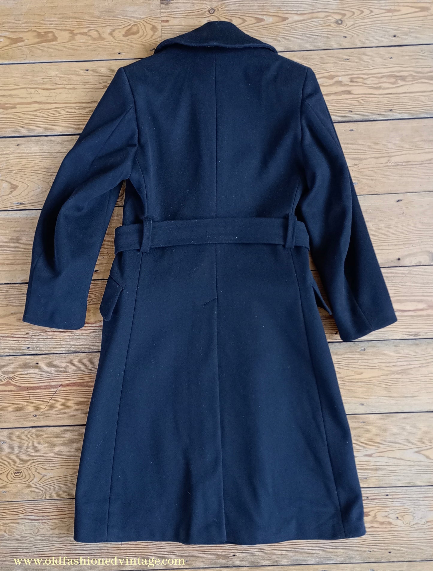 Vintage Mens 1940s BOAC Uniform Greatcoat Black Wool Double Breasted Belted Overcoat Coat British Overseas Airways