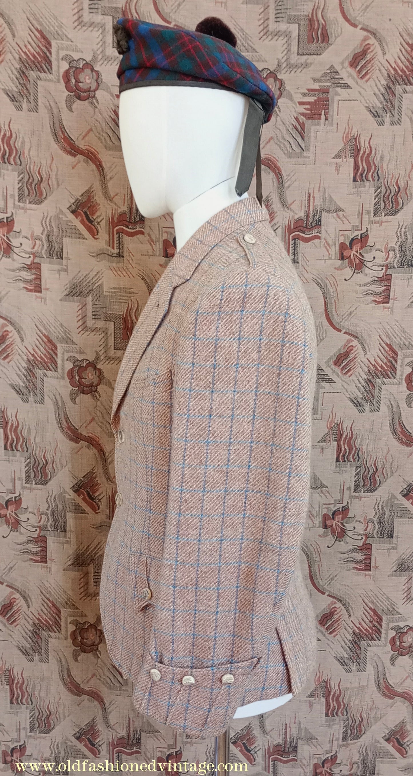 Vintage Mens 1930s Tweed Argyll Kilt Jacket & Waistcoat Set Ginger Windowpane Check Wool Tailored Traditional Scottish Sports Coat 36"