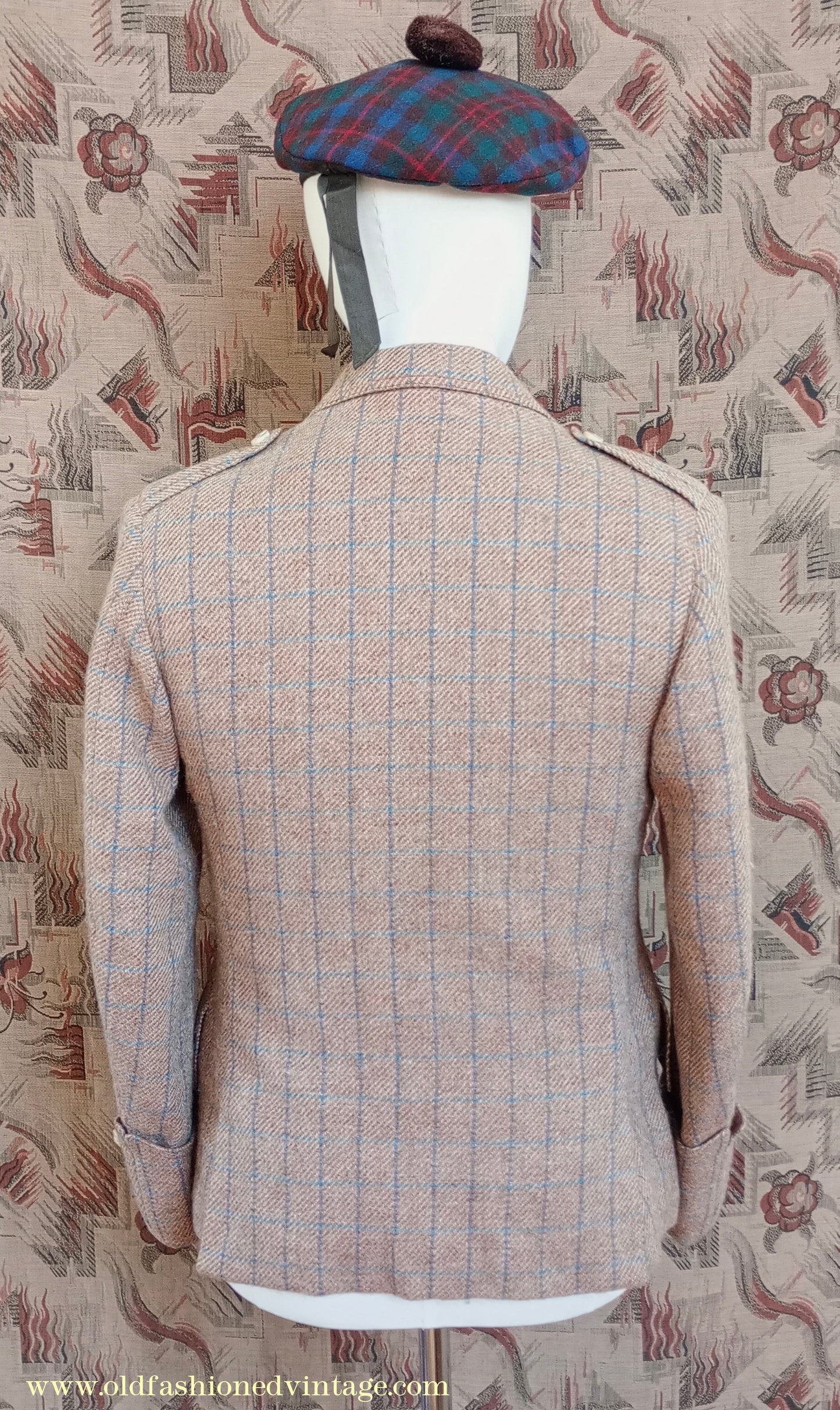 Vintage Mens 1930s Tweed Argyll Kilt Jacket & Waistcoat Set Ginger Windowpane Check Wool Tailored Traditional Scottish Sports Coat 36"