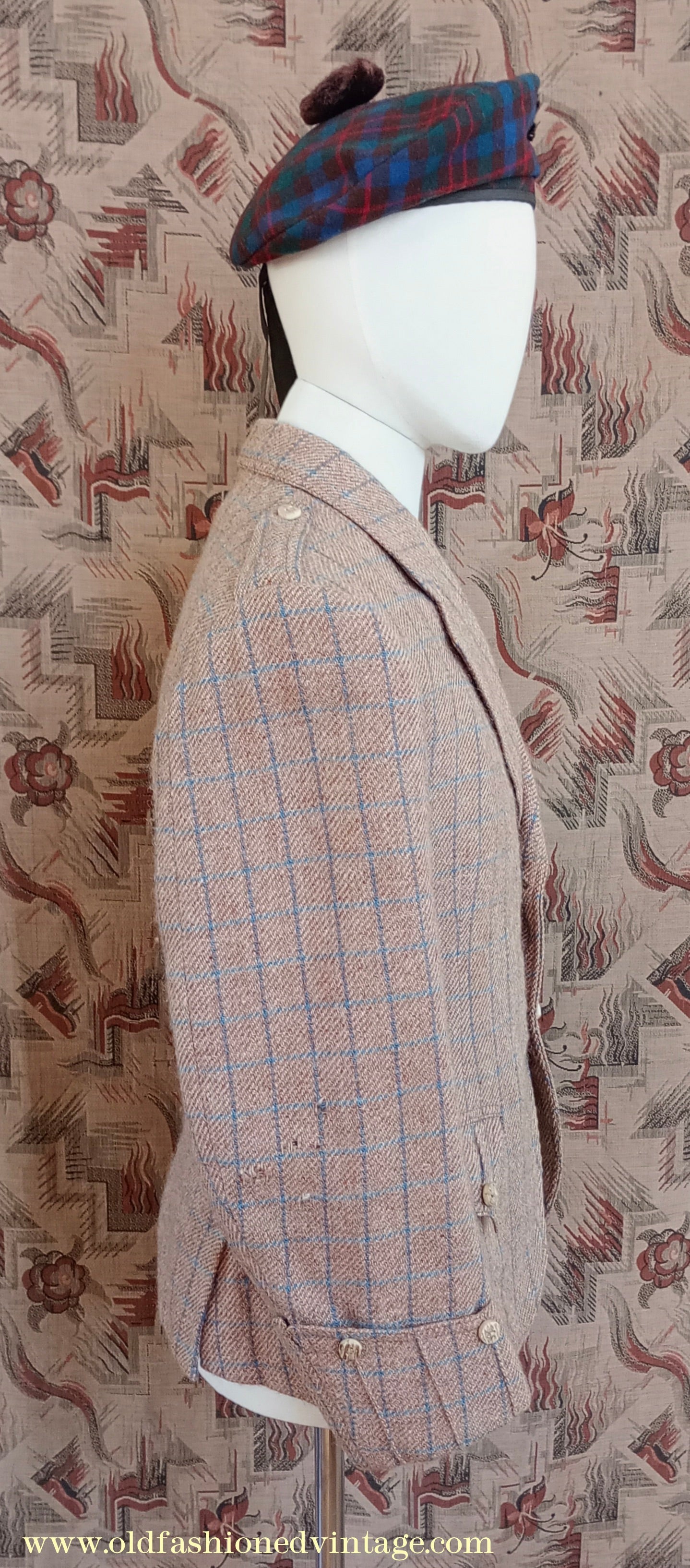 Vintage Mens 1930s Tweed Argyll Kilt Jacket & Waistcoat Set Ginger Windowpane Check Wool Tailored Traditional Scottish Sports Coat 36"