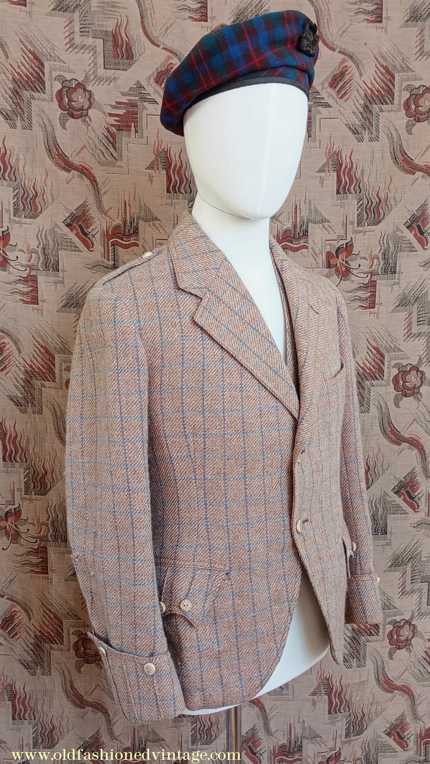 Vintage Mens 1930s Tweed Argyll Kilt Jacket & Waistcoat Set Ginger Windowpane Check Wool Tailored Traditional Scottish Sports Coat 36"