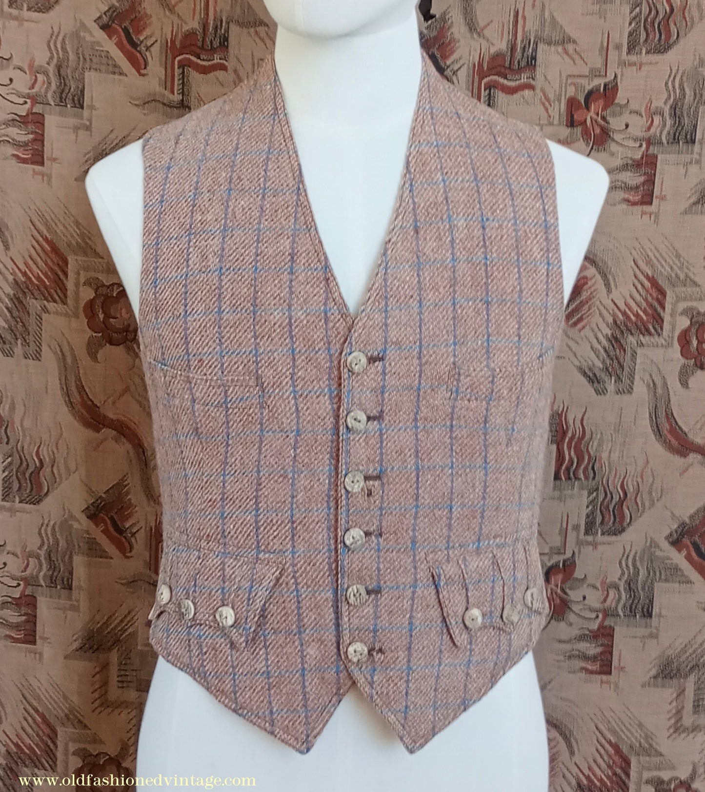 Vintage Mens 1930s Tweed Argyll Kilt Jacket & Waistcoat Set Ginger Windowpane Check Wool Tailored Traditional Scottish Sports Coat 36"