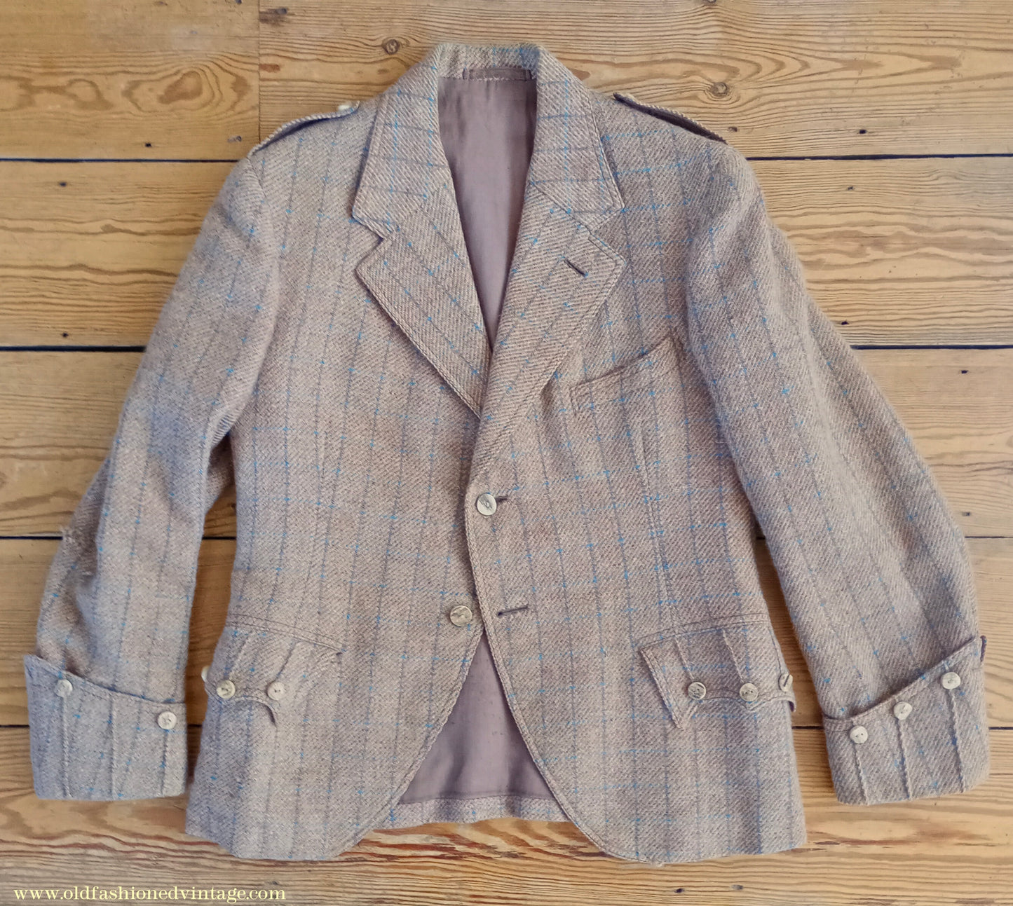 Vintage Mens 1930s Tweed Argyll Kilt Jacket & Waistcoat Set Ginger Windowpane Check Wool Tailored Traditional Scottish Sports Coat 36"