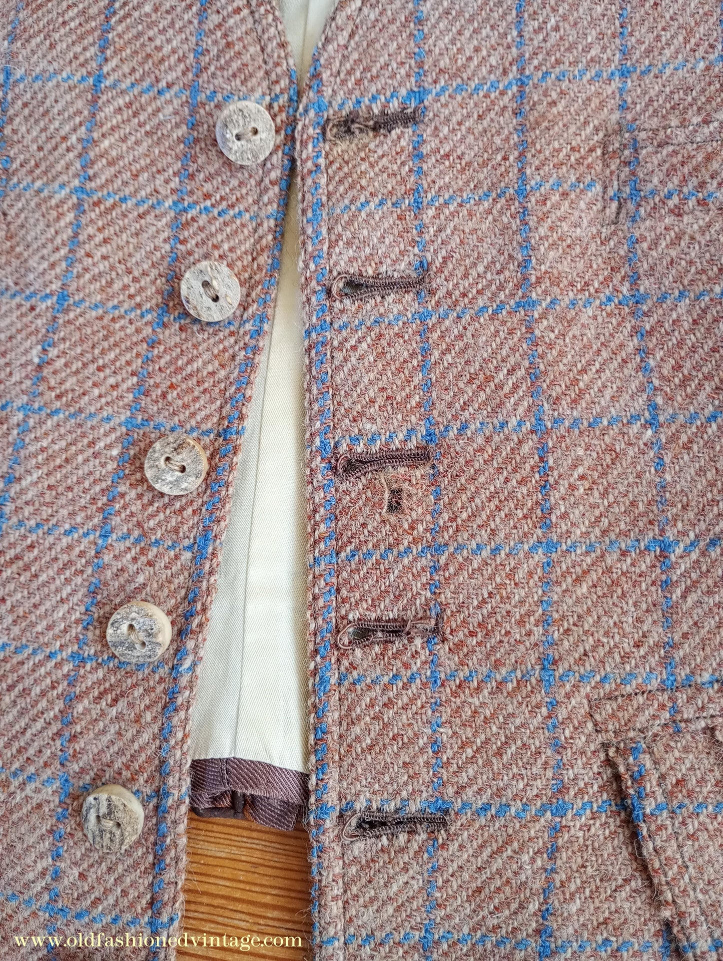 Vintage Mens 1930s Tweed Argyll Kilt Jacket & Waistcoat Set Ginger Windowpane Check Wool Tailored Traditional Scottish Sports Coat 36"