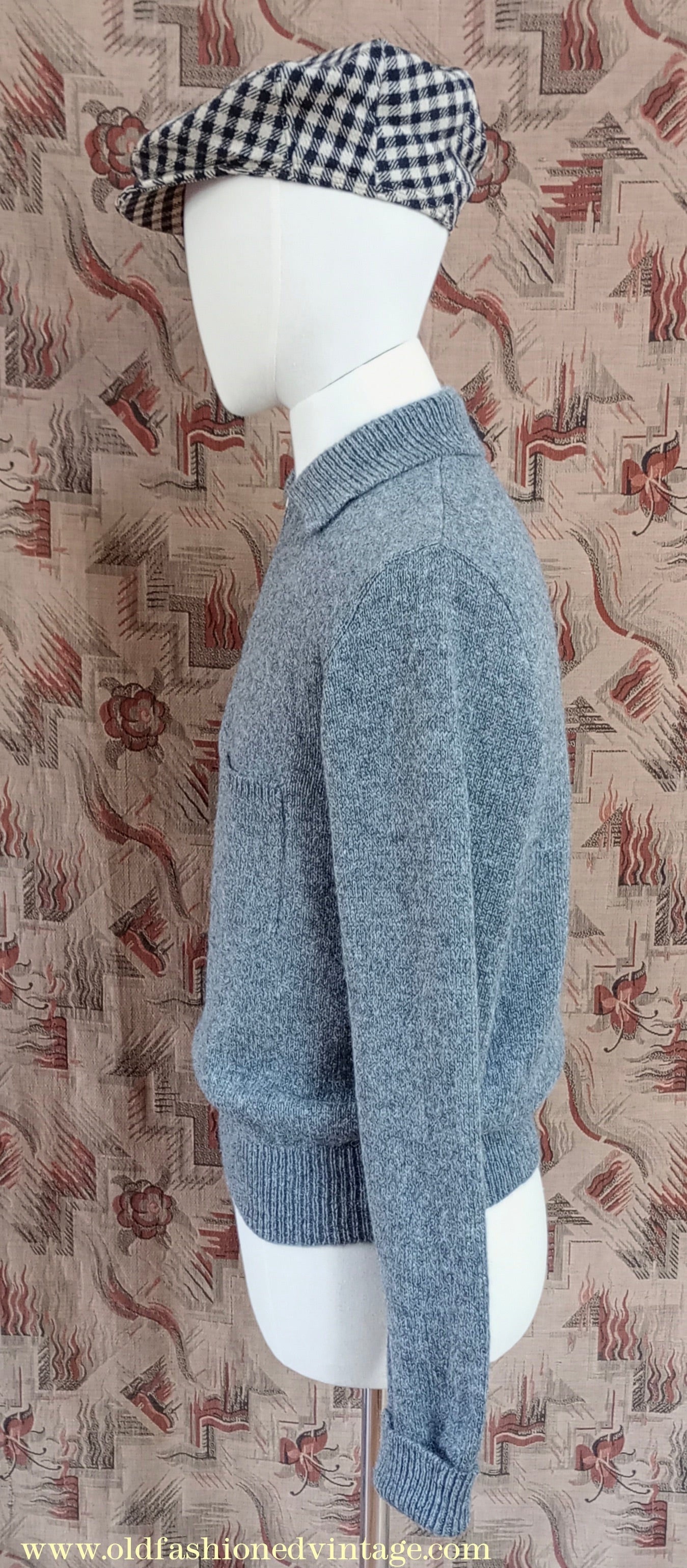 Old Fashioned Garments Vintage Reproduction 1940s Mens Zip Neck Jumper Polo Collar Sweater Lumberjacket Medium