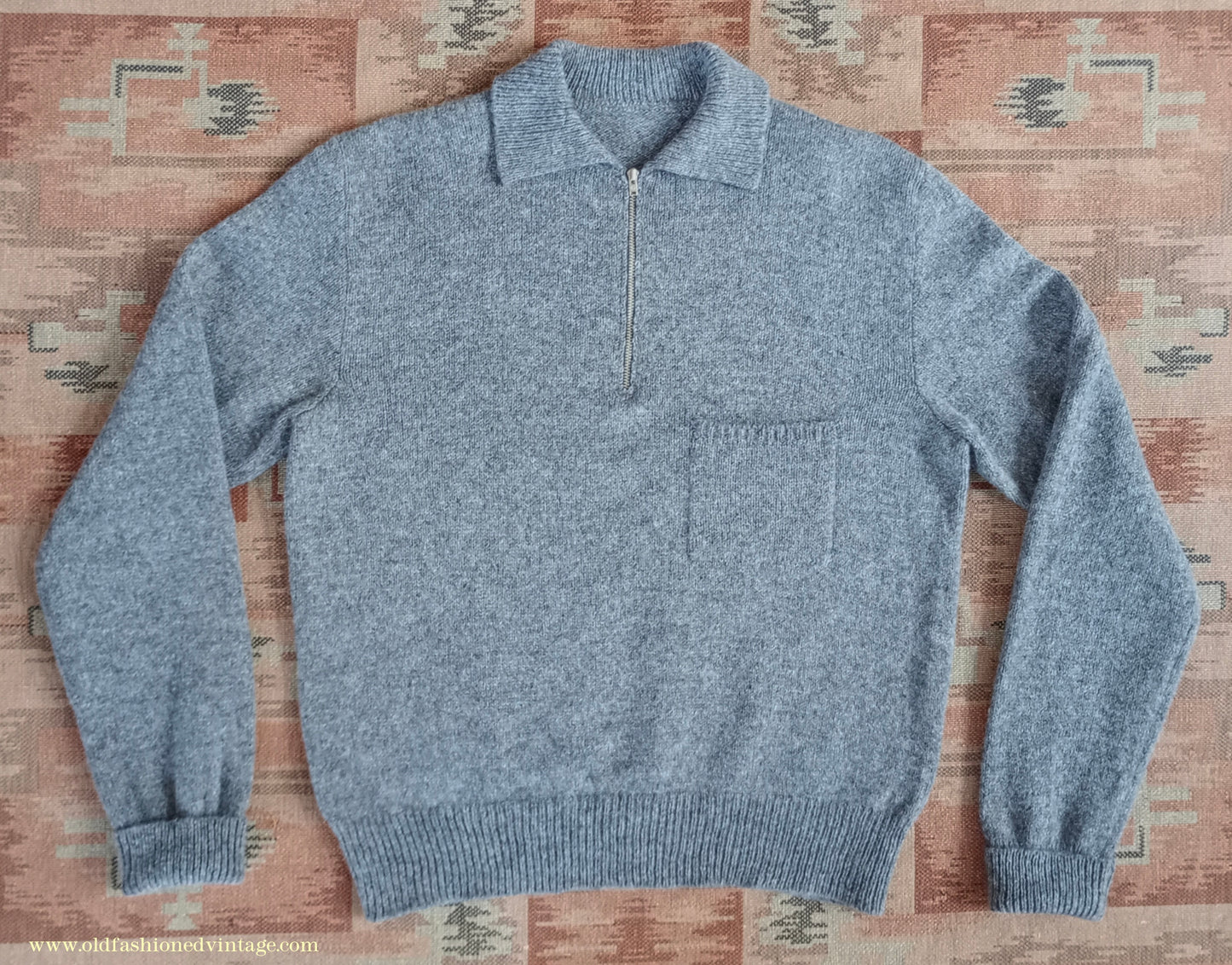 Old Fashioned Garments Vintage Reproduction 1940s Mens Zip Neck Jumper Polo Collar Sweater Lumberjacket Medium