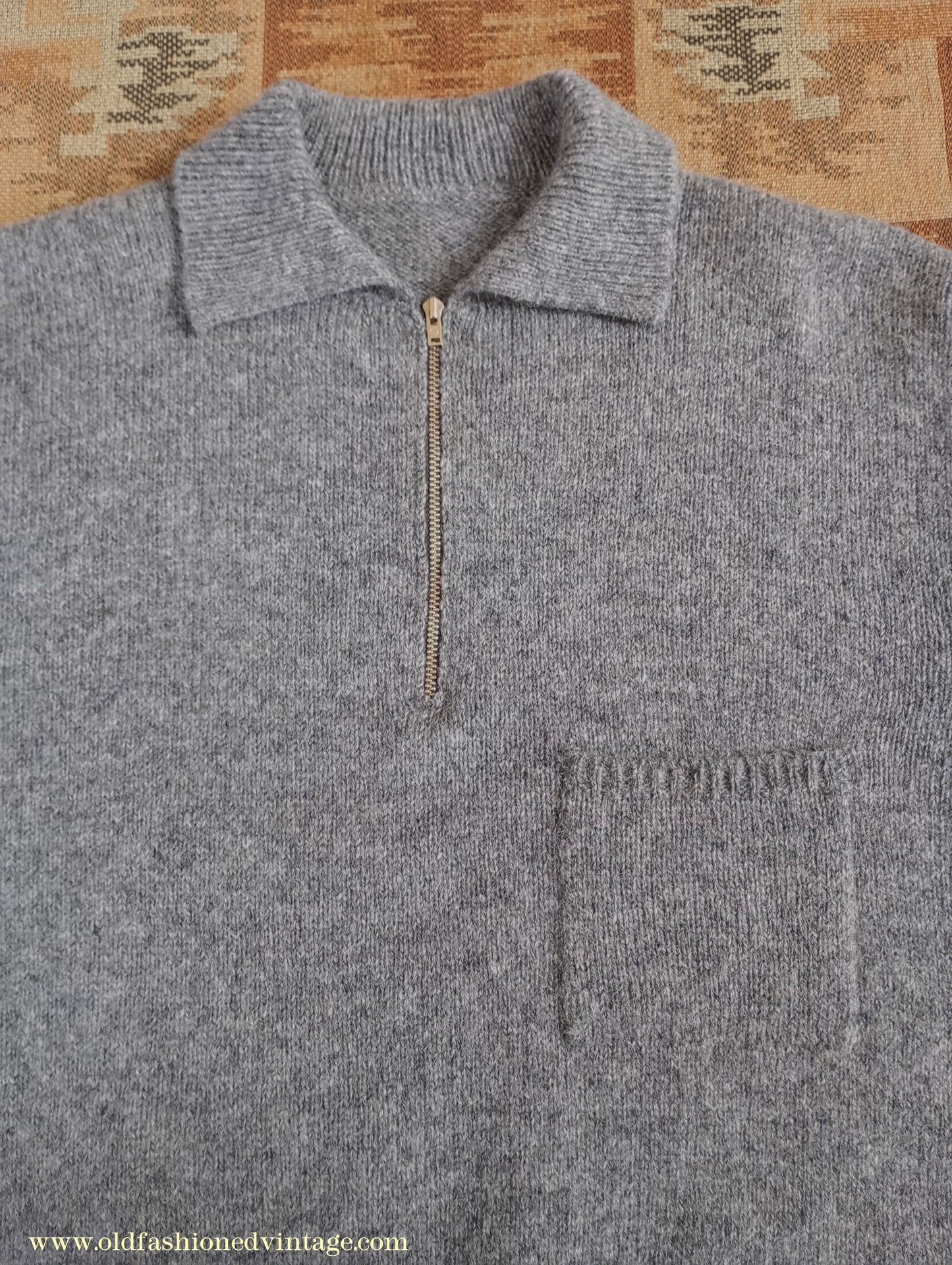 Old Fashioned Garments Vintage Reproduction 1940s Mens Zip Neck Jumper Polo Collar Sweater Lumberjacket Medium
