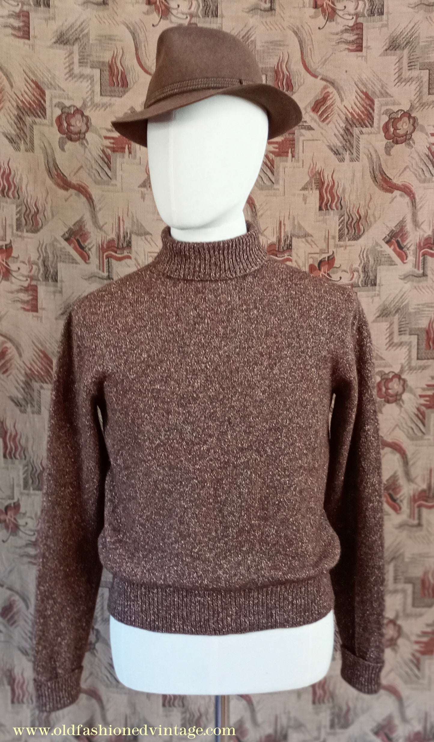 Old Fashioned Garments Vintage Reproduction 1930s 1940s Mens Roll Neck Jumper Polo Turtle Sweater Medium