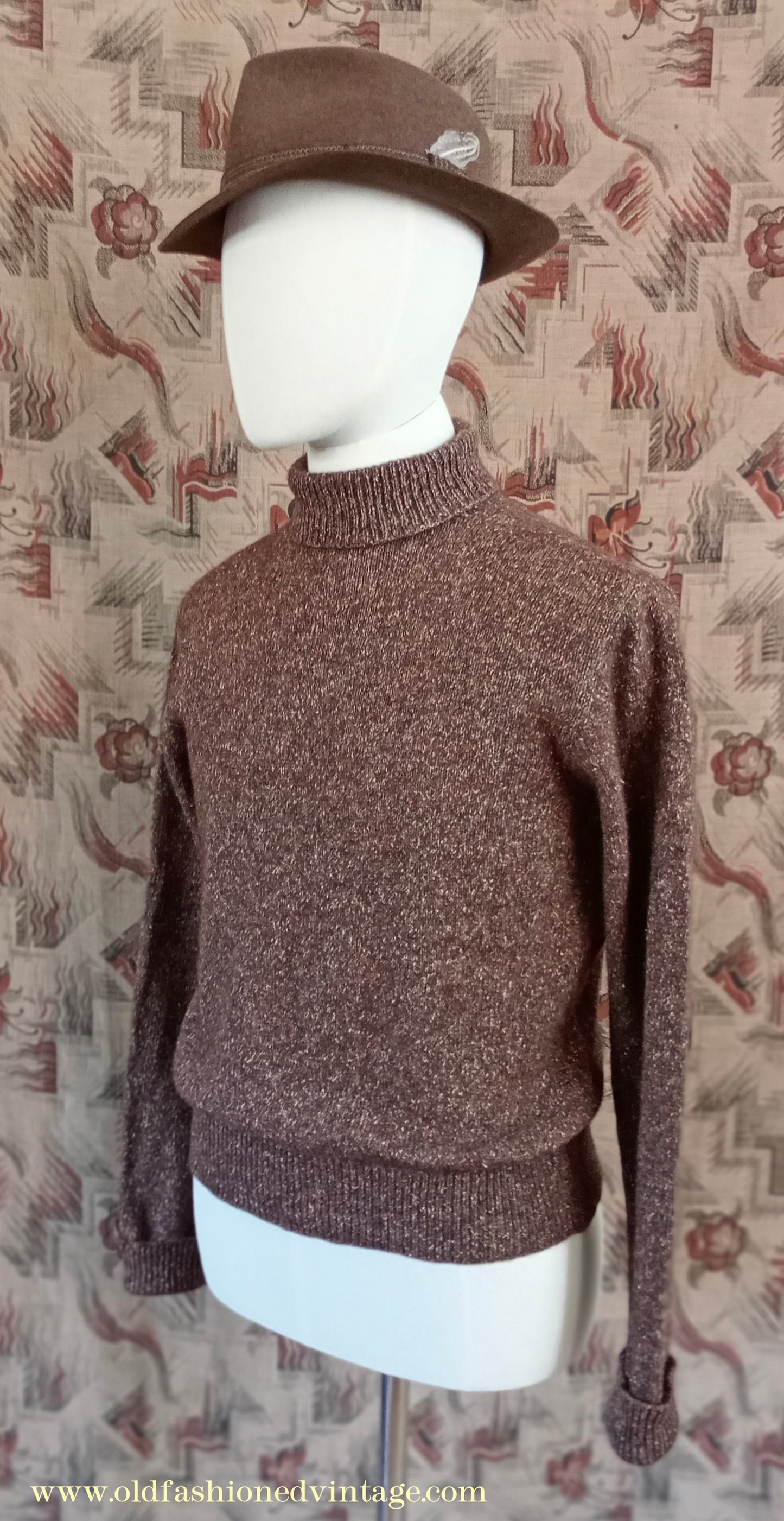 Old Fashioned Garments Vintage Reproduction 1930s 1940s Mens Roll Neck Jumper Polo Turtle Sweater Medium