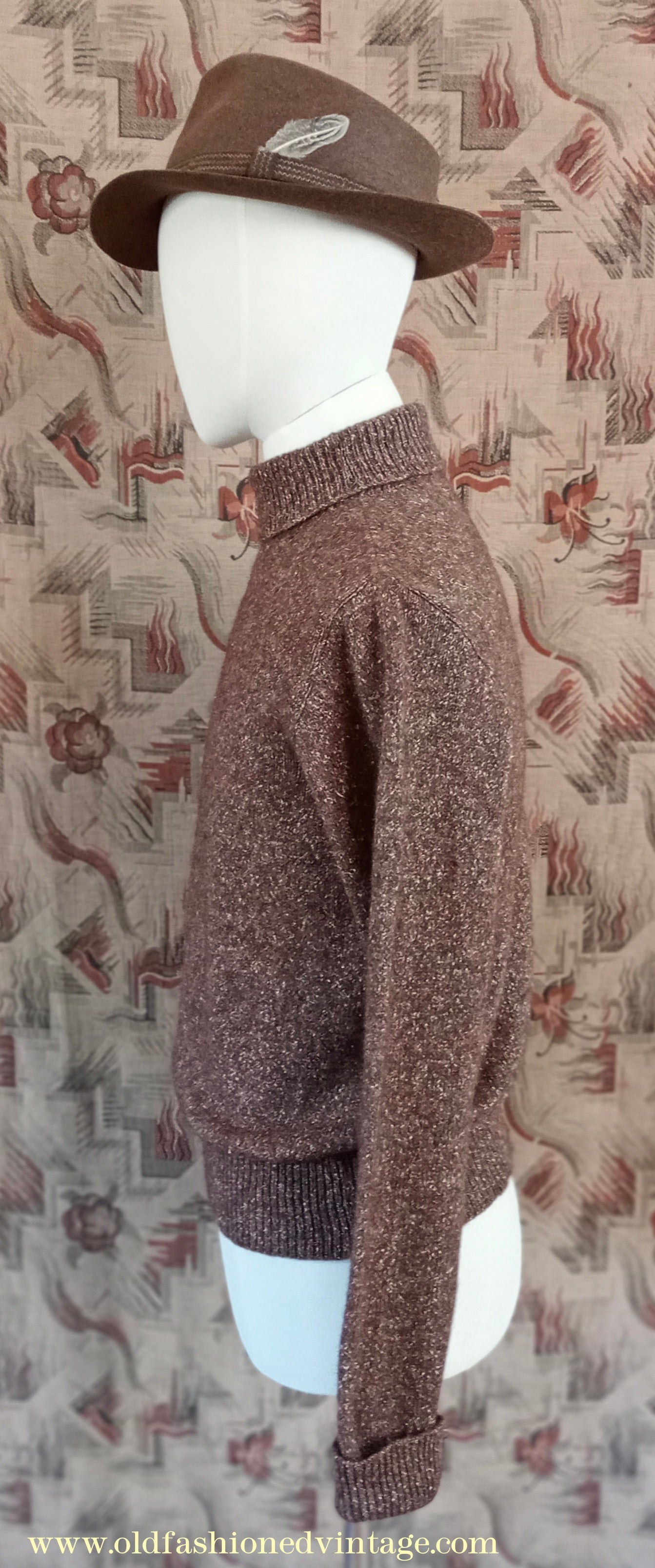 Old Fashioned Garments Vintage Reproduction 1930s 1940s Mens Roll Neck Jumper Polo Turtle Sweater Medium