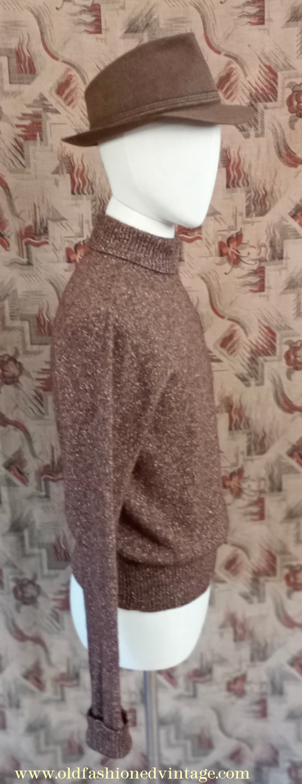 Old Fashioned Garments Vintage Reproduction 1930s 1940s Mens Roll Neck Jumper Polo Turtle Sweater Medium