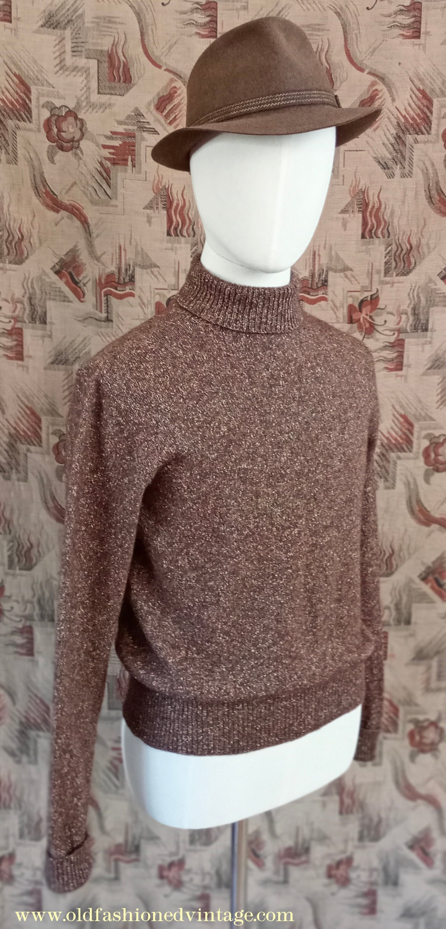 Old Fashioned Garments Vintage Reproduction 1930s 1940s Mens Roll Neck Jumper Polo Turtle Sweater Medium