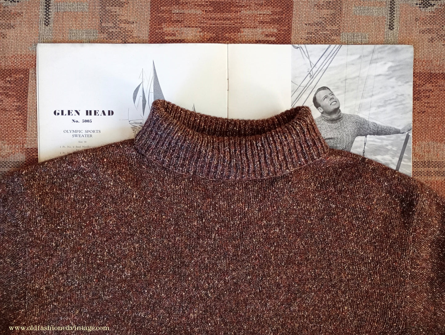 Old Fashioned Garments Vintage Reproduction 1930s 1940s Mens Roll Neck Jumper Polo Turtle Sweater Medium