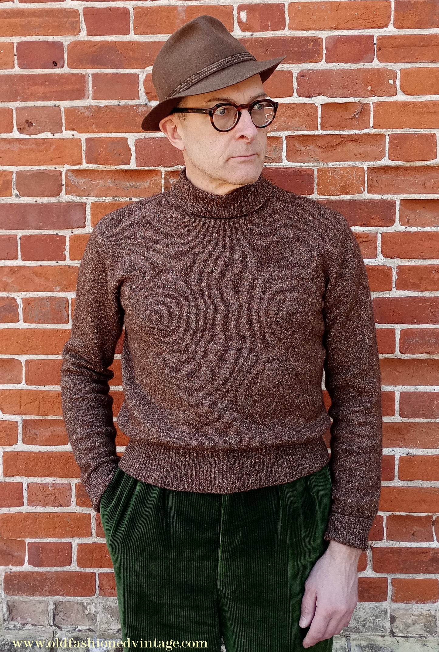 Old Fashioned Garments Vintage Reproduction 1930s 1940s Mens Roll Neck Jumper Polo Turtle Sweater Medium