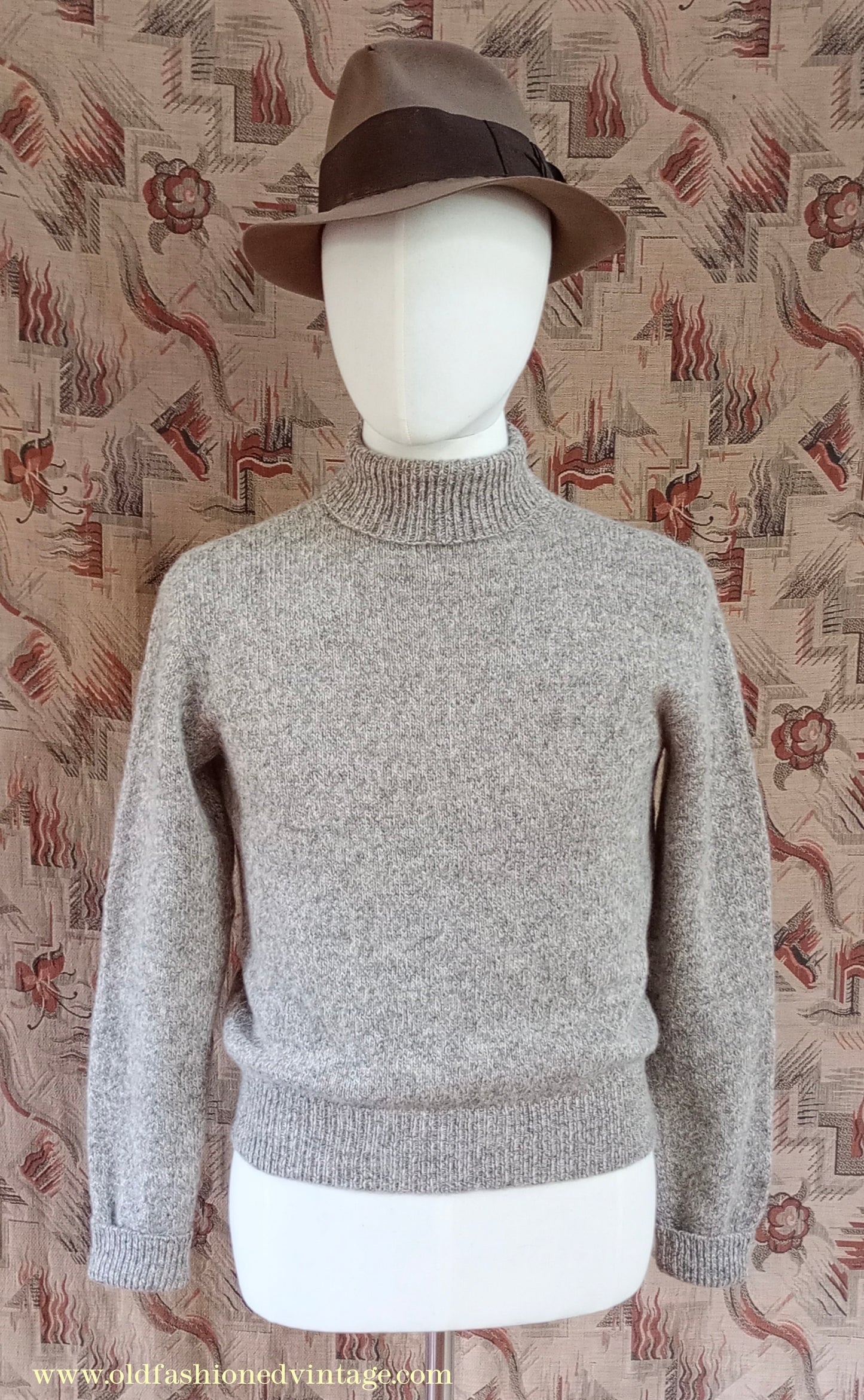 Old Fashioned Garments Vintage Reproduction 1930s 1940s Mens Roll Neck Jumper Polo Turtle Sweater Small