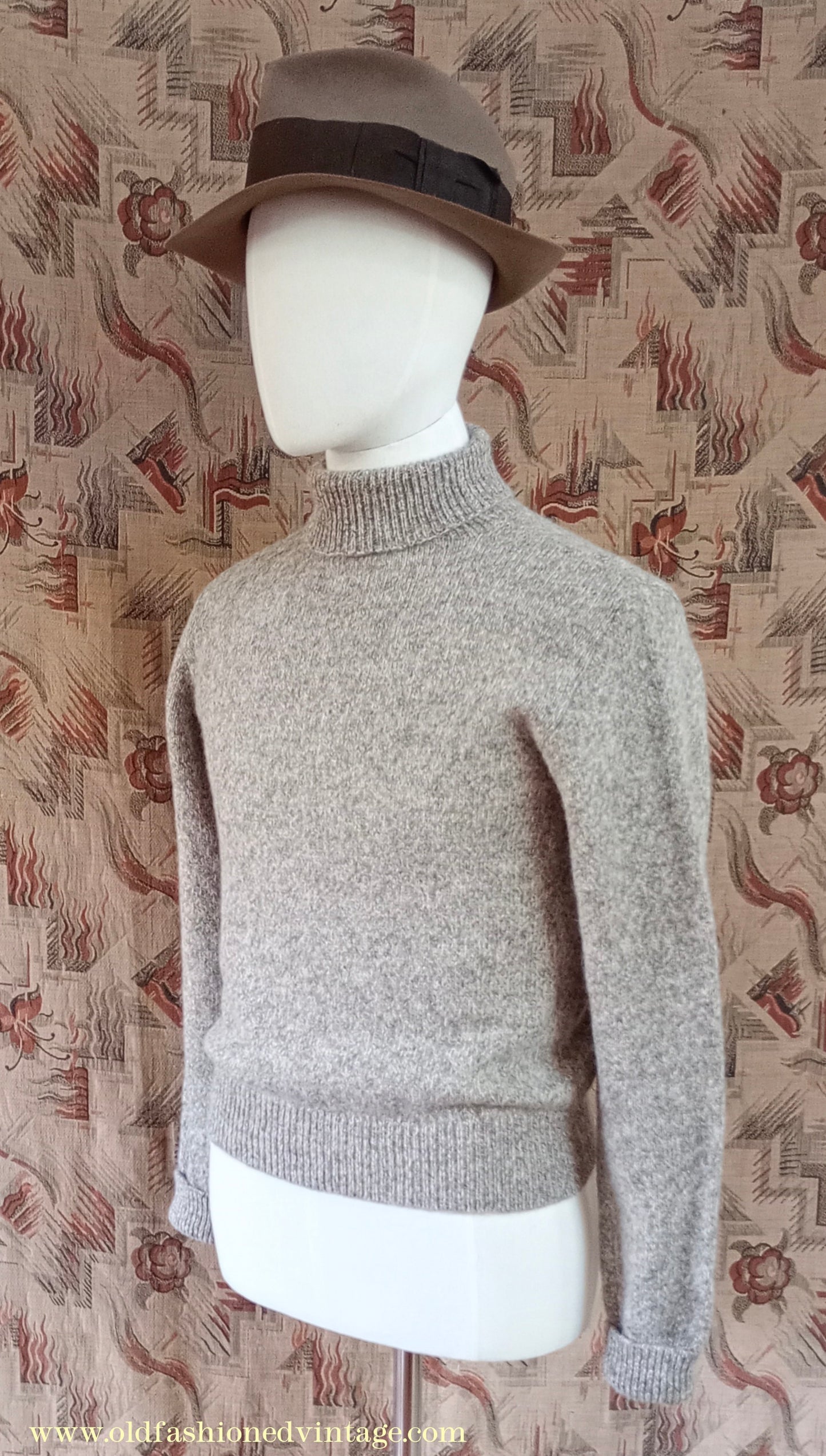 Old Fashioned Garments Vintage Reproduction 1930s 1940s Mens Roll Neck Jumper Polo Turtle Sweater Small