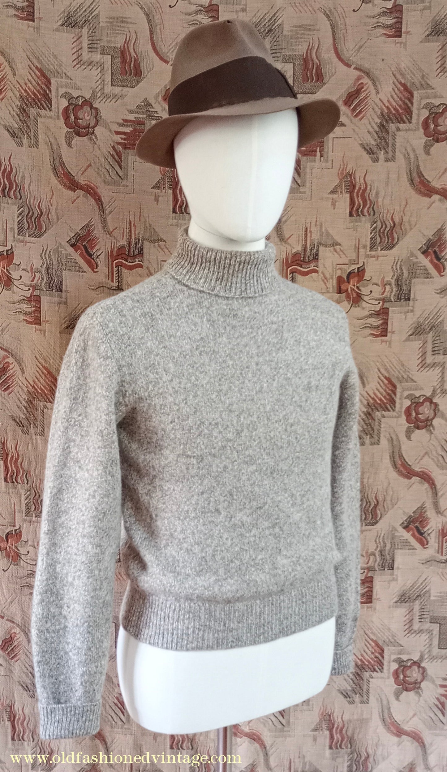 Old Fashioned Garments Vintage Reproduction 1930s 1940s Mens Roll Neck Jumper Polo Turtle Sweater Small