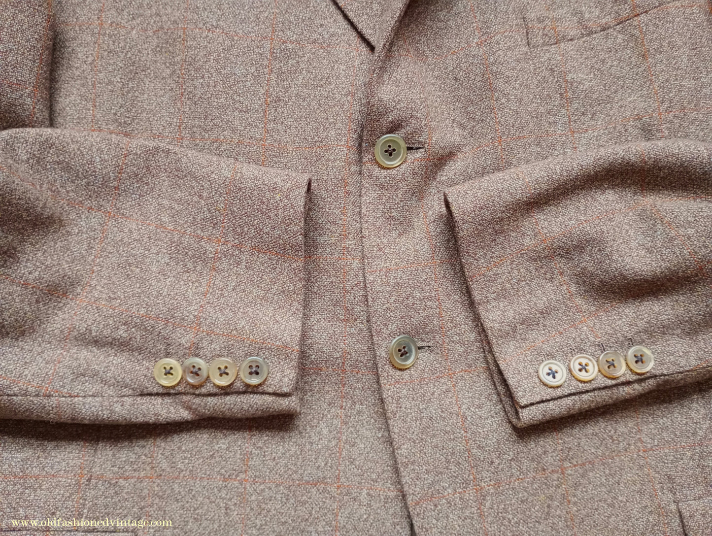 Vintage Mens 1960s DAKS Simpson Tweed Suit Olive Brown Orange Windowpane Wool 2 Piece 44"