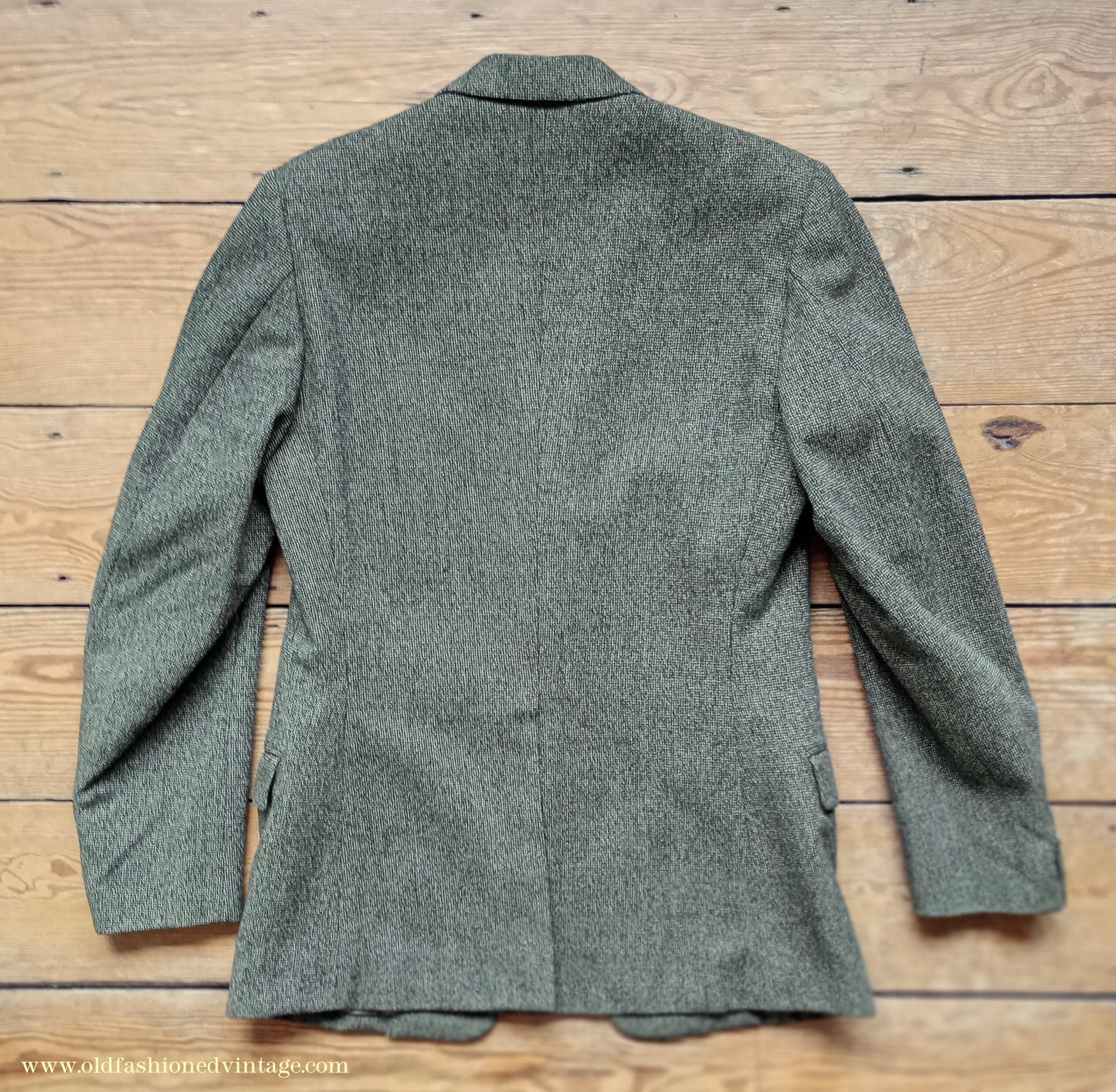 Vintage Mens Early 1960s London Bespoke Tailored Tweed Suit Olive Green Wool 2 Piece 38" Long