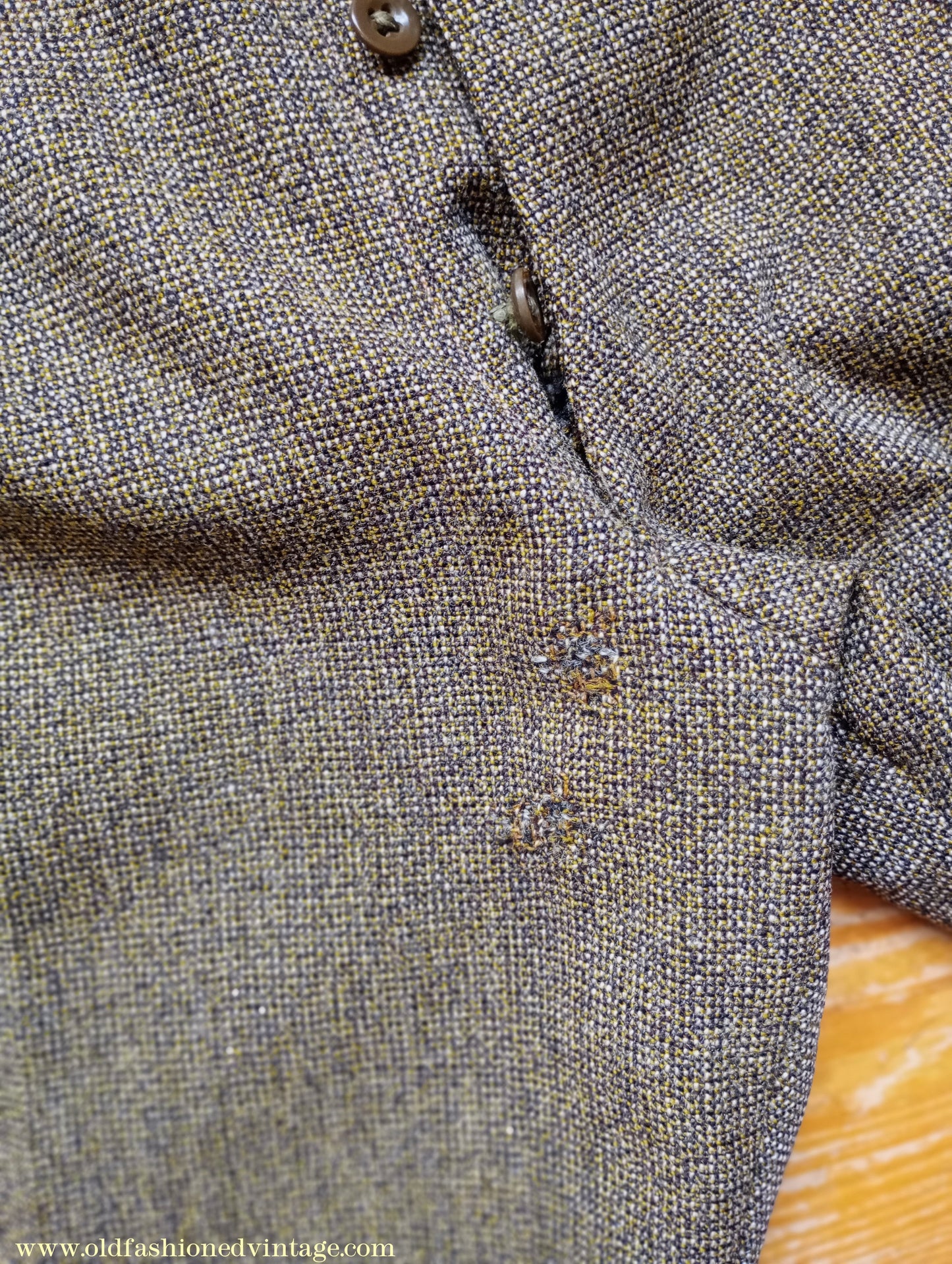 Vintage Mens Early 1960s London Bespoke Tailored Tweed Suit Olive Green Wool 2 Piece 38" Long