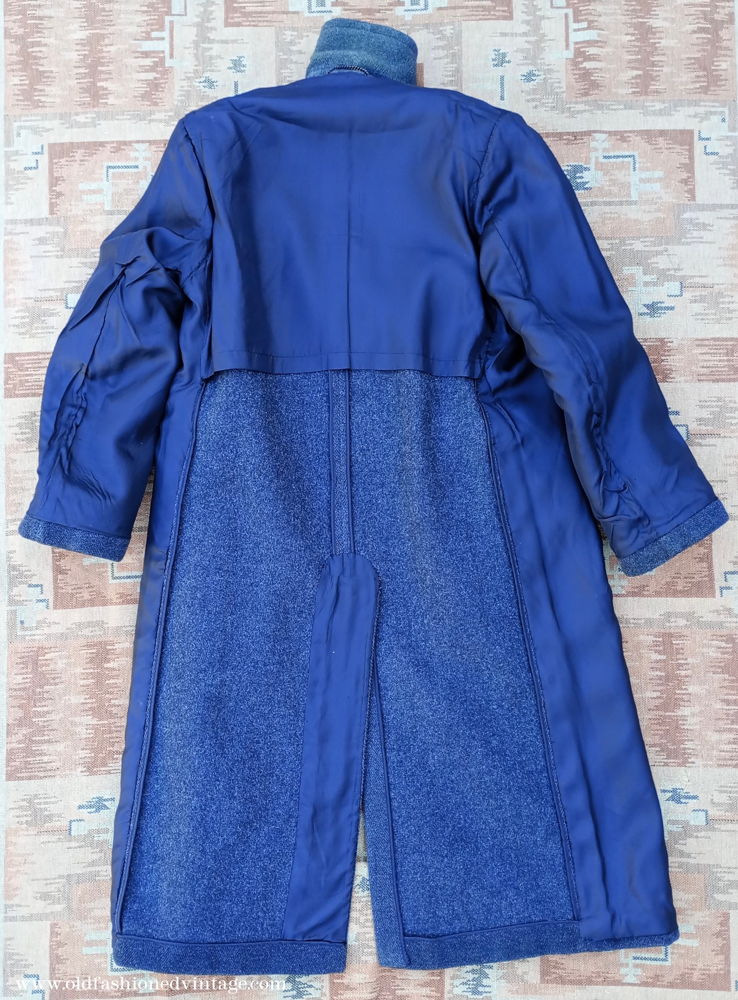 Vintage Mens 1940s 1950s Double Breasted Overcoat Coat Dark Grey Wool DB Belted Medium Long