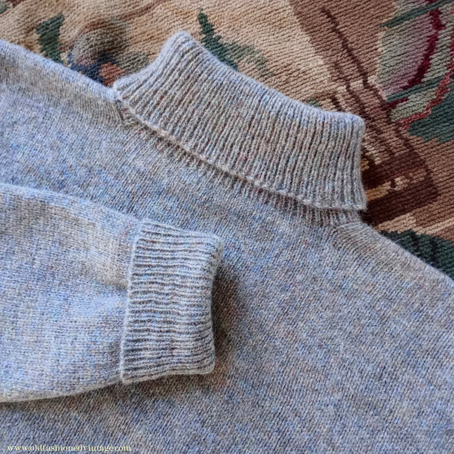 Old Fashioned Garments Vintage Reproduction 1930s 1940s Mens Roll Neck Jumper Heather Grey Marl Wool Polo Turtle Sweater S/M