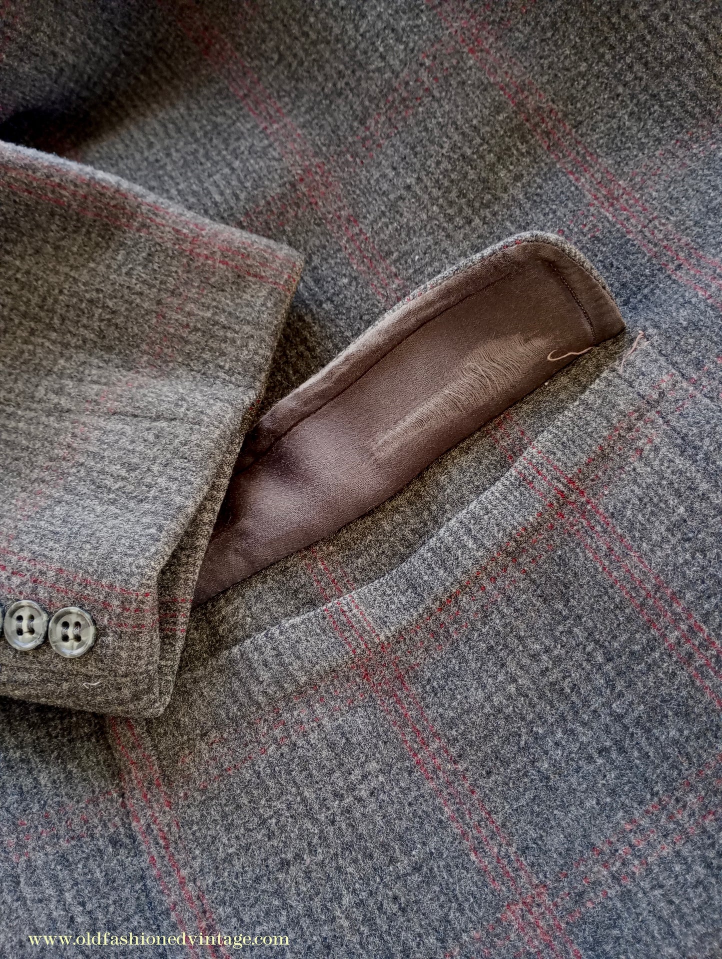 Vintage Mens 1940s Burton Laird Double Breasted Overcoat Coat Charcoal Grey Glen Check Wool DB Belted L