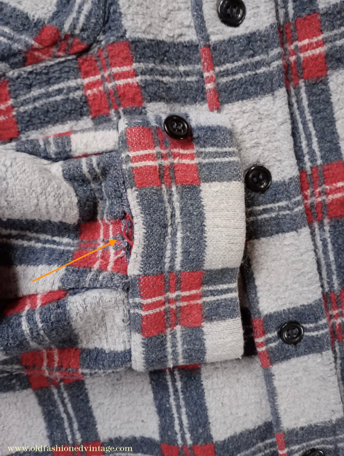 Vintage Mens 1960s Romanian Work Shirt Grey Red Black Checked Plaid Cotton Flannel M