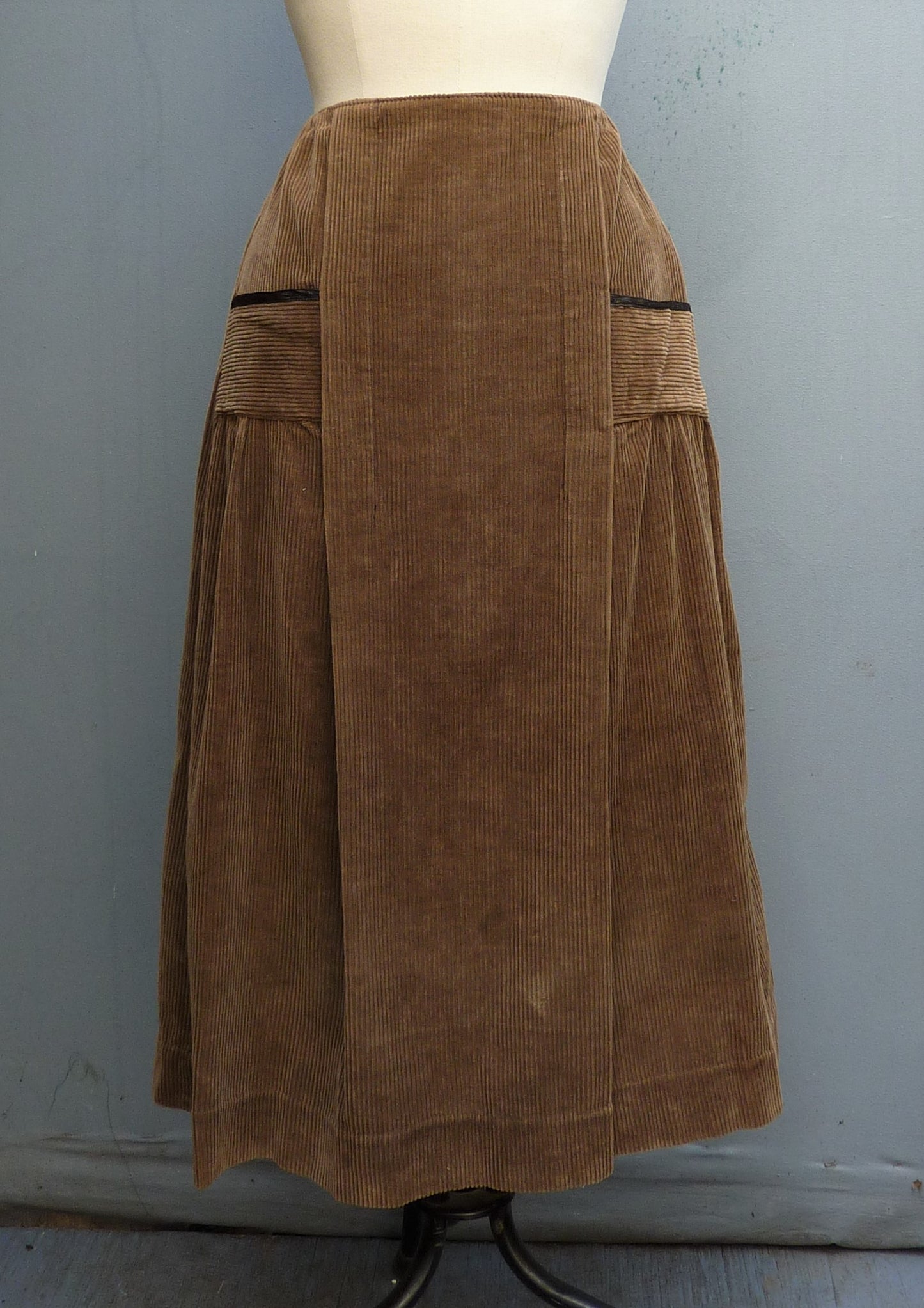 Original Vintage 1950s Skirt High Waist Brown Corduroy UK S