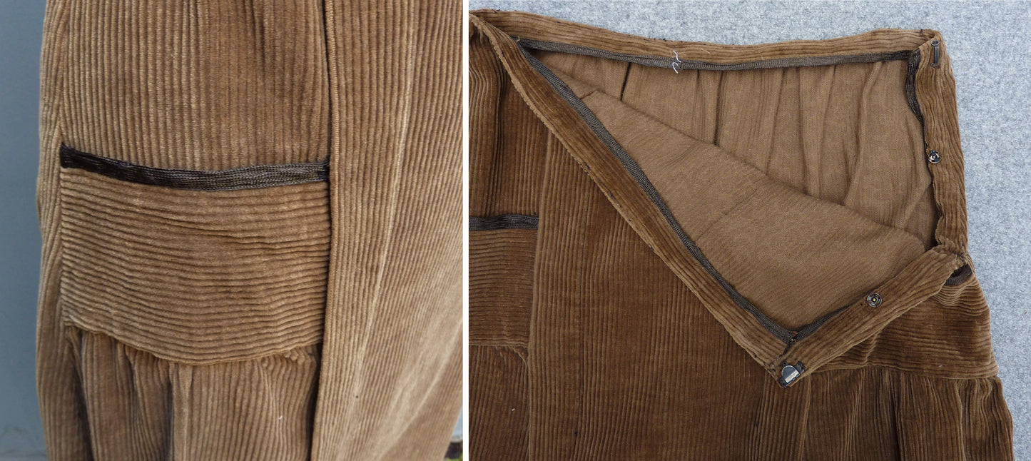 Original Vintage 1950s Skirt High Waist Brown Corduroy UK S