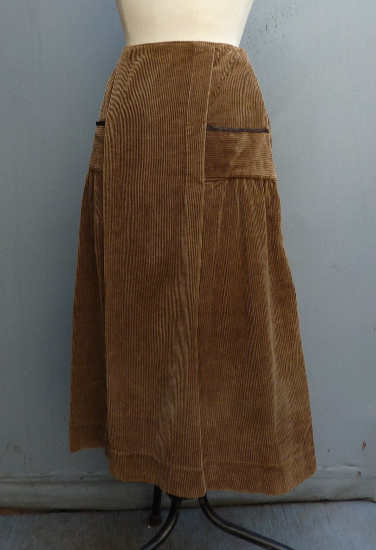 Original Vintage 1950s Skirt High Waist Brown Corduroy UK S